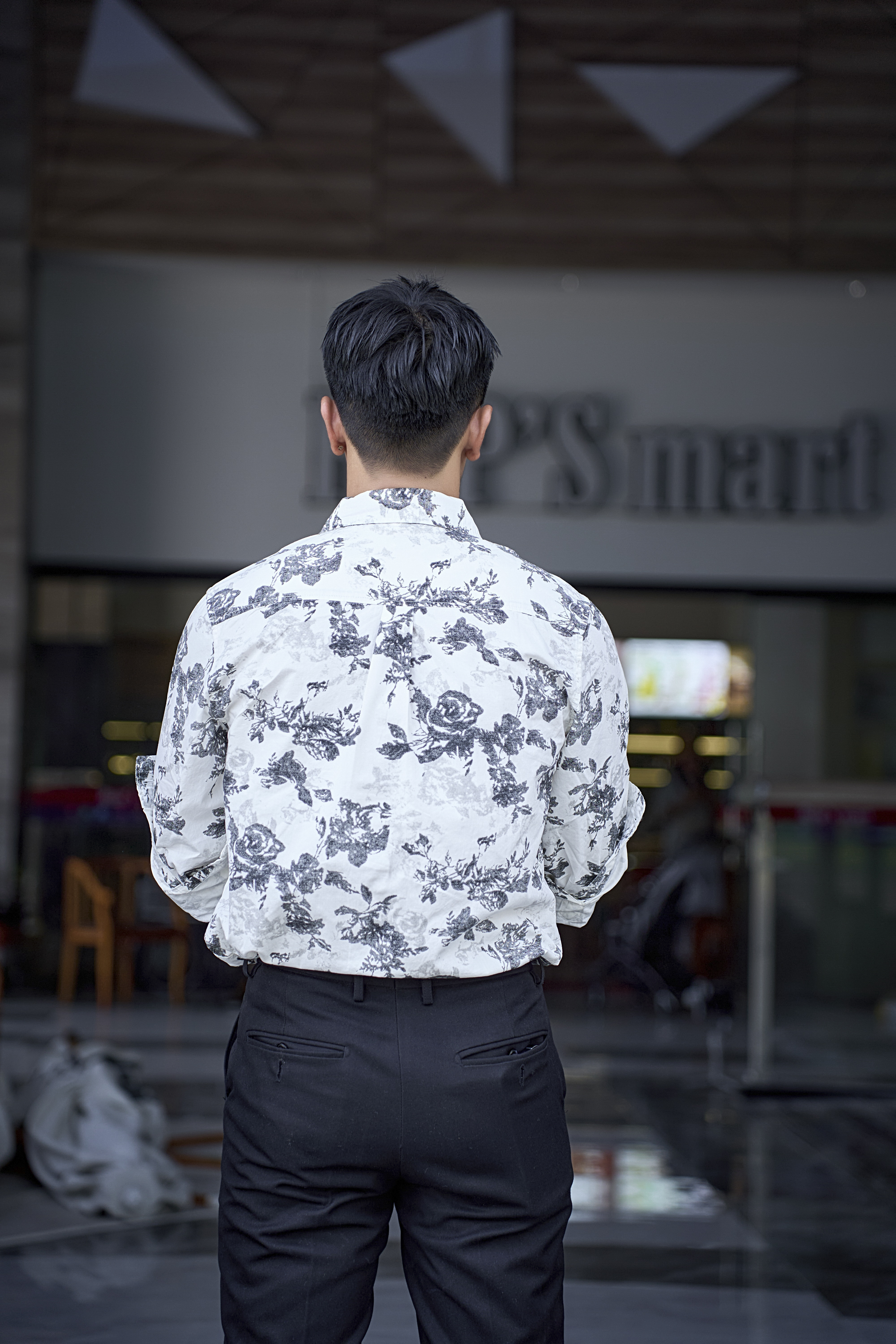 SA109 - Áo Sơ Mi Nam Tay Dài Phong Cách Nhật Bản In Hoa Đen Trắng Thời Trang_thumbnail_4
