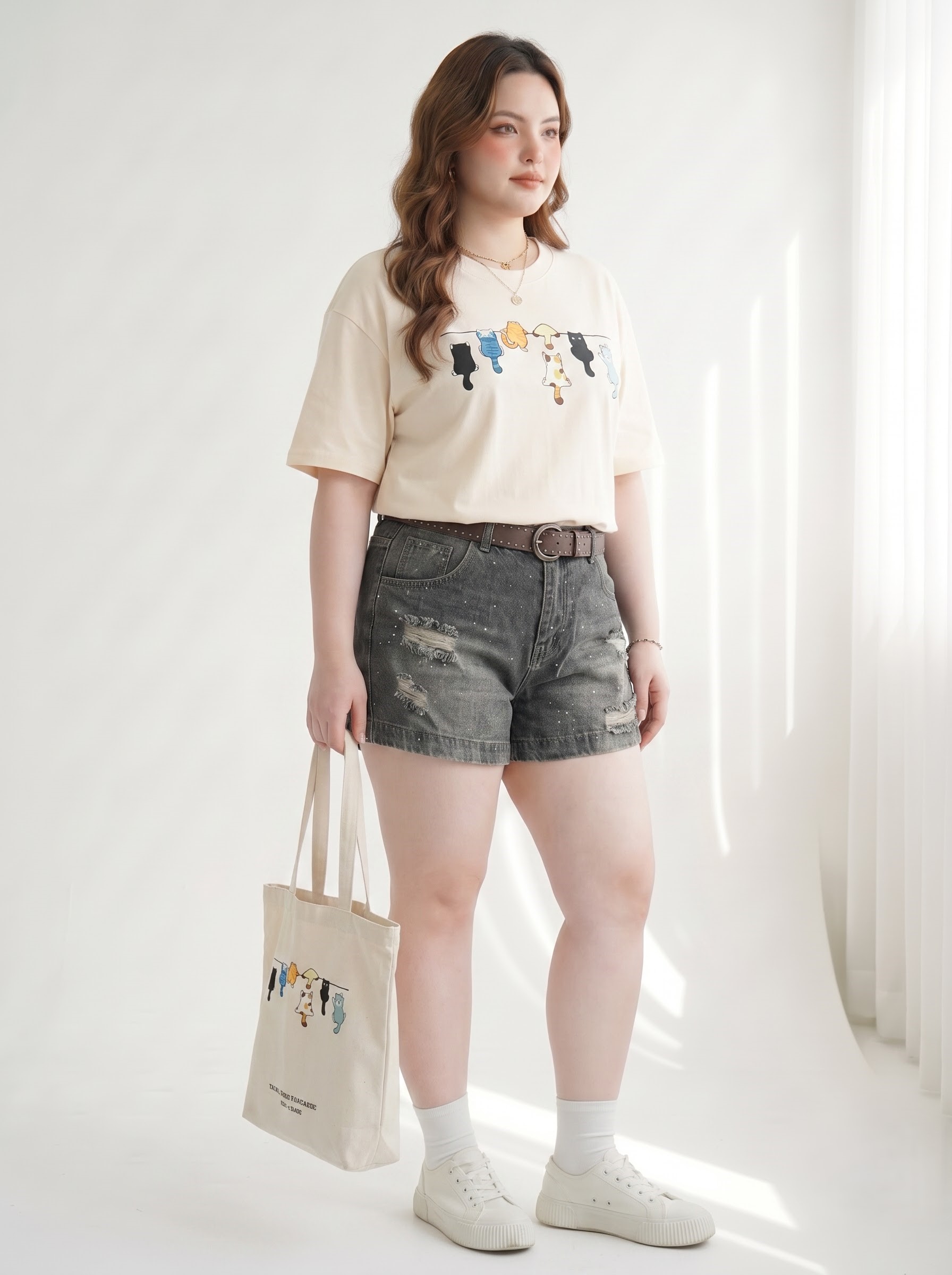 Quần Short Jean Lưng Thun Ép Đá Bigsize Phối Rách Wash Xám - Size 30–35 - Vừa 55–90kg - T-QSJ1334_thumbnail_4