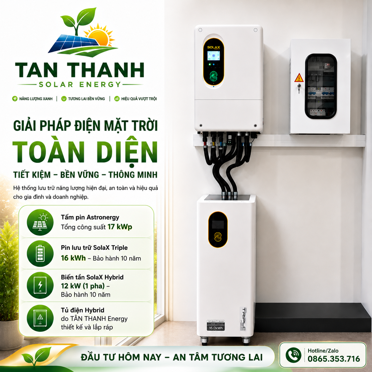 Công Ty TNHH Bảo Trì Thí Nghiệm Điện An Khang – Hệ Thống Điện Mặt Trời Hybrid 17 kWp Tại Quận 12, TP.HCM | TÂN THANH Energy