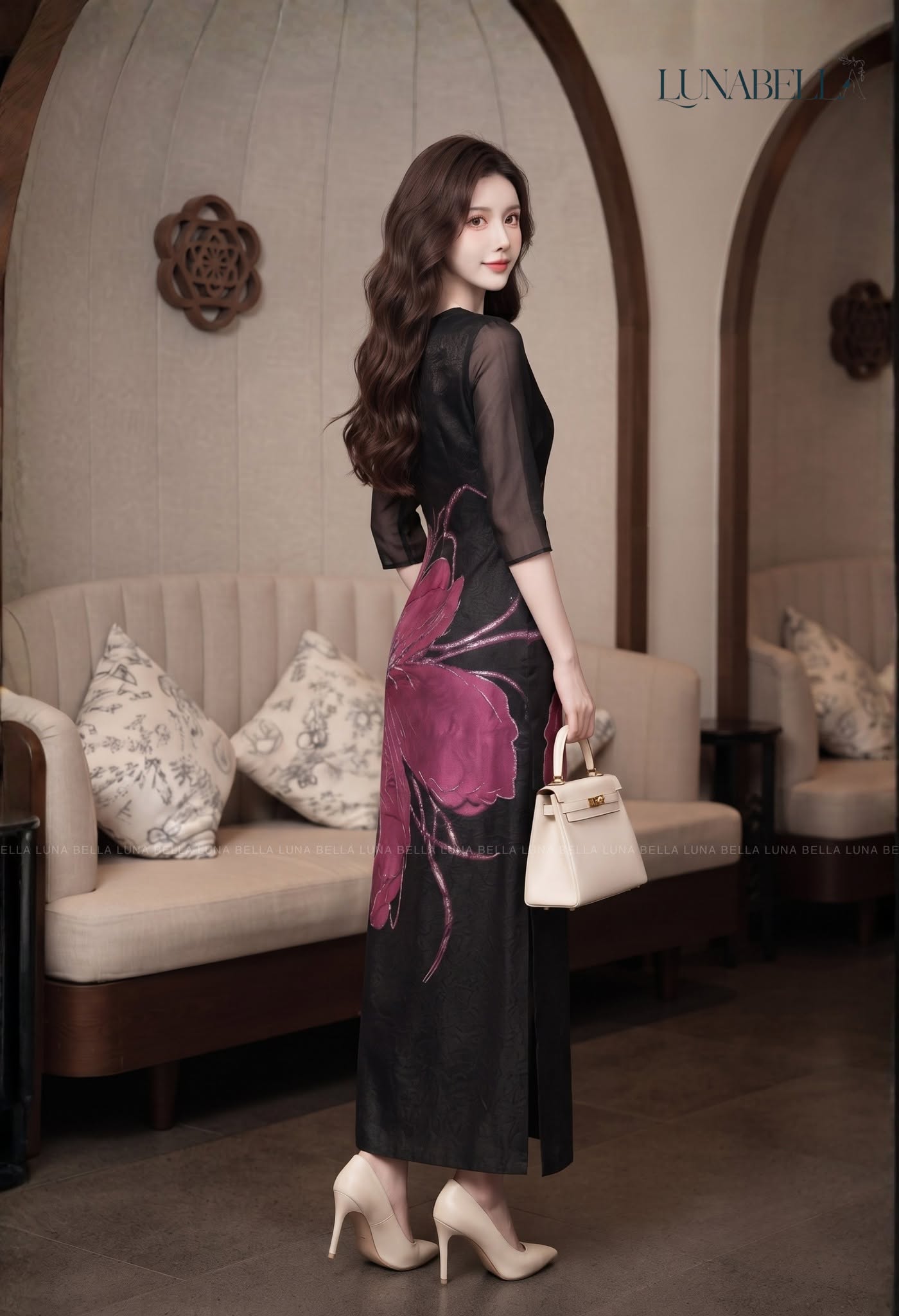 Váy voan in hoa bản to LYSARA màu ĐEN_thumbnail_1