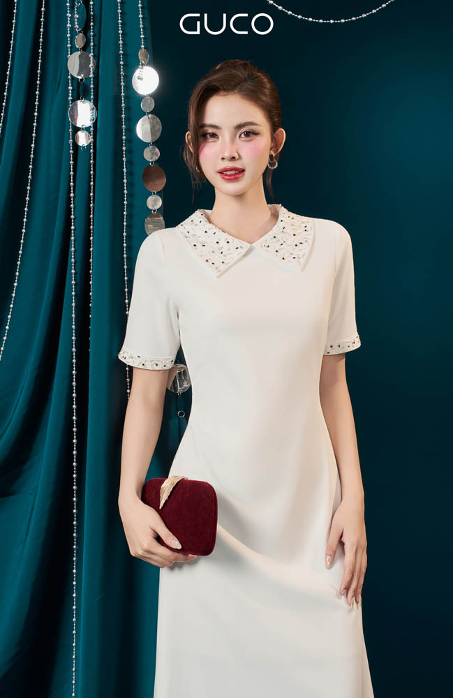 ĐẦM A CỔ SƠ MI ĐÍNH ĐÁ CỔ VÀ TAY - TRẮNG_thumbnail_3