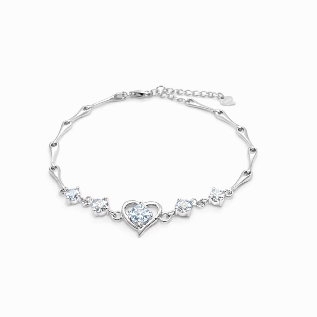 Vòng Tay Nữ Trái Tim Đính Đá Quý Chế Tác Tinh Xảo Từ Bạc S925 VDS019 Xanh_thumbnail_0
