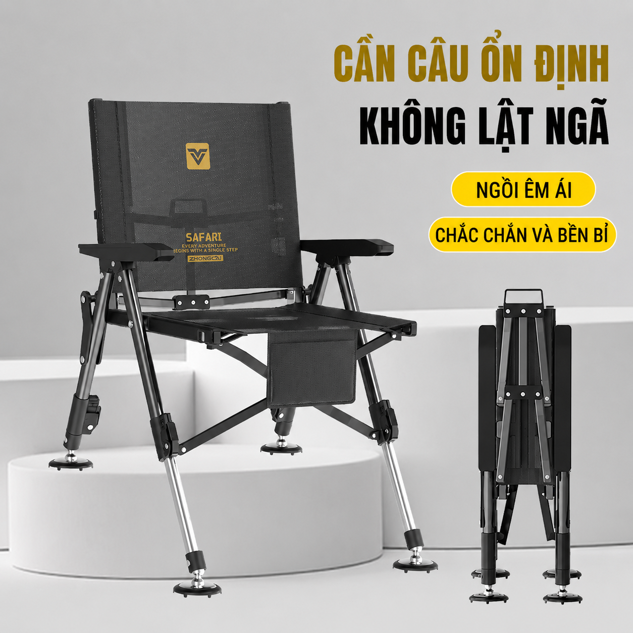 Ghế Câu Cá Lưng Thấp Quanjulong Safari Gọn Nhẹ – Khung Thép Chắc Chắn, Ngồi Êm Không Mỏi_thumbnail_7