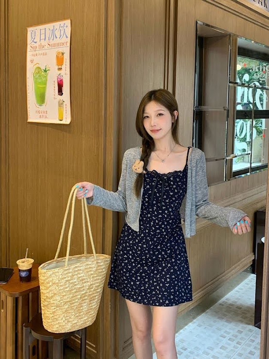 Lucas - Set váy hoa nhí thun co giãn dáng ngắn chân xòe + áo khoác cardigan_thumbnail_1