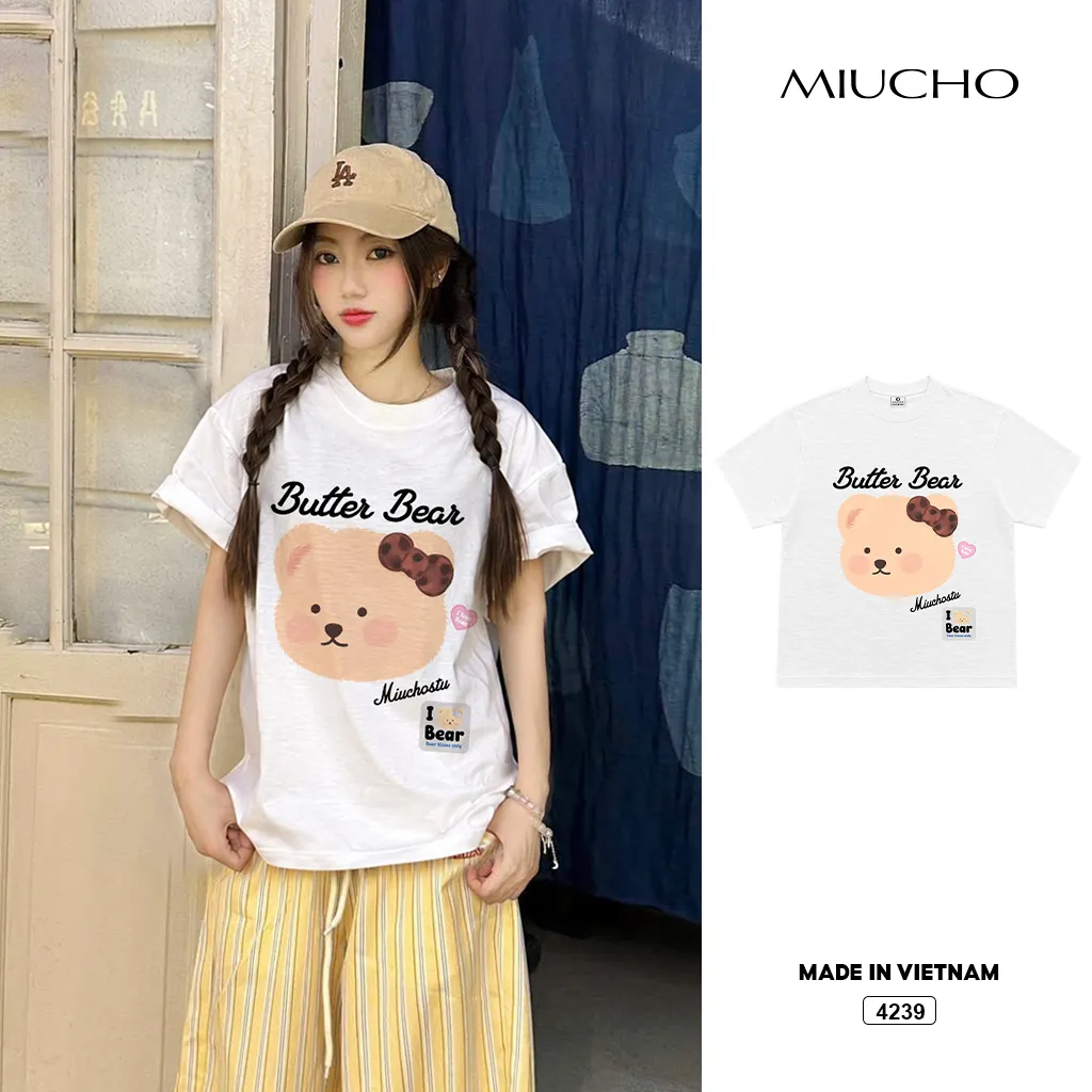 Áo thun nữ form boxy chất vải xước Butter Bear Miucho 4239