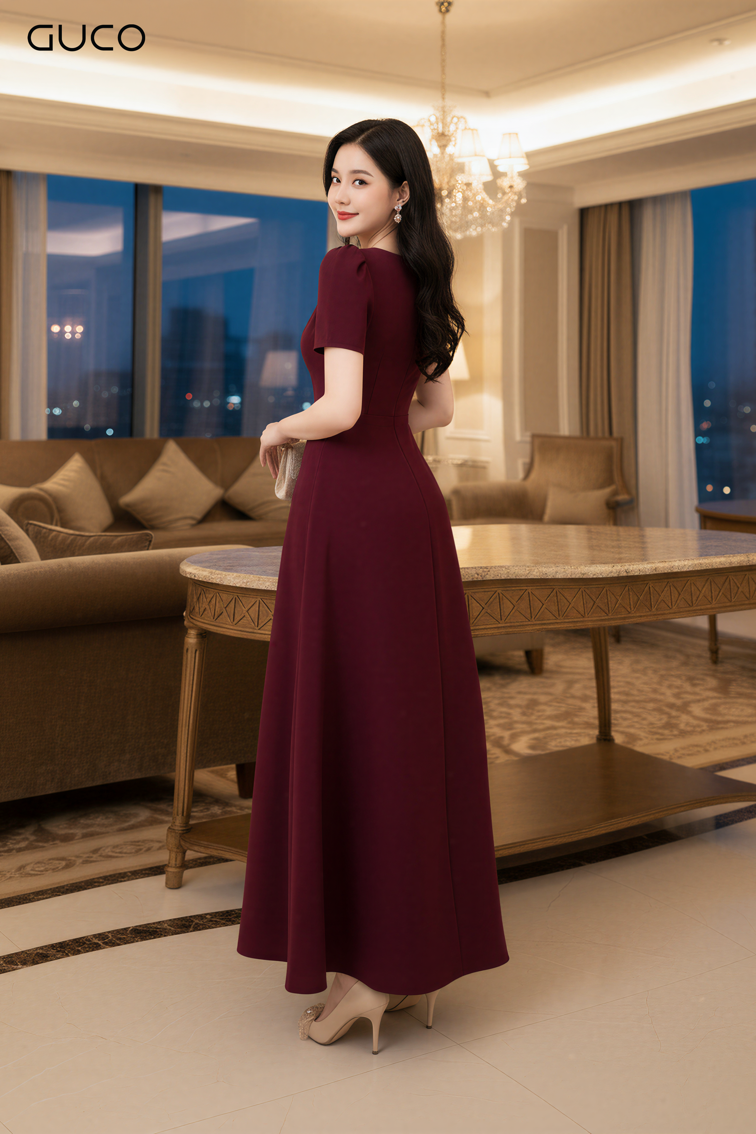 GUCO Đầm Đỏ Dáng Dài Quyến Rũ
