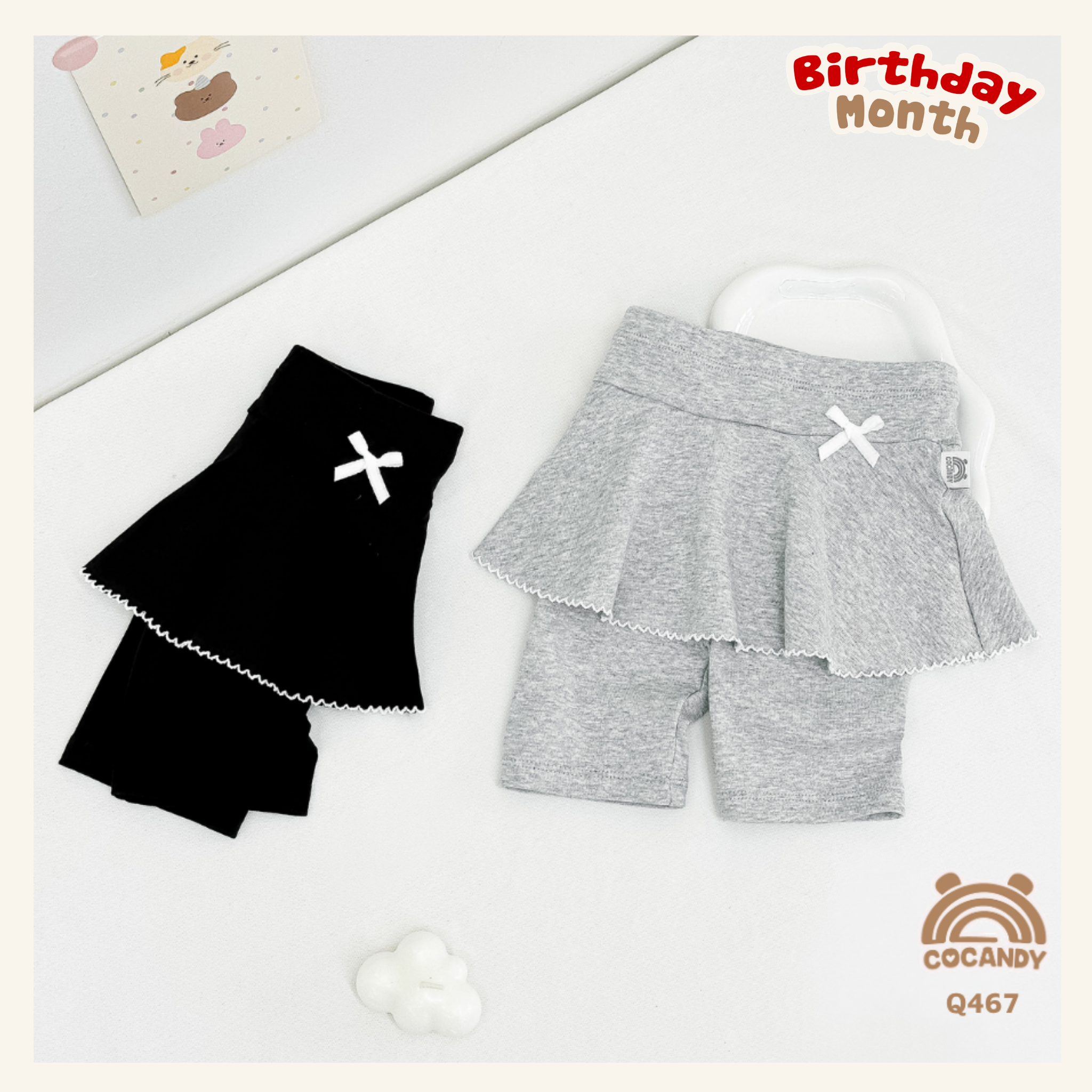 Quần váy legging lửng XÁM viền sóng phối nơ nhỏ