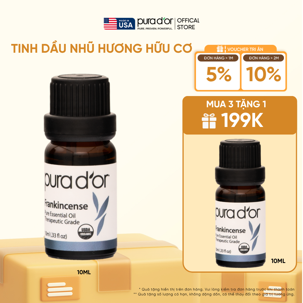 Tinh Dầu Nhũ Hương Hữu Cơ PURA D’OR Therapeutic Grade Frankincense Essential Oil 10ML
