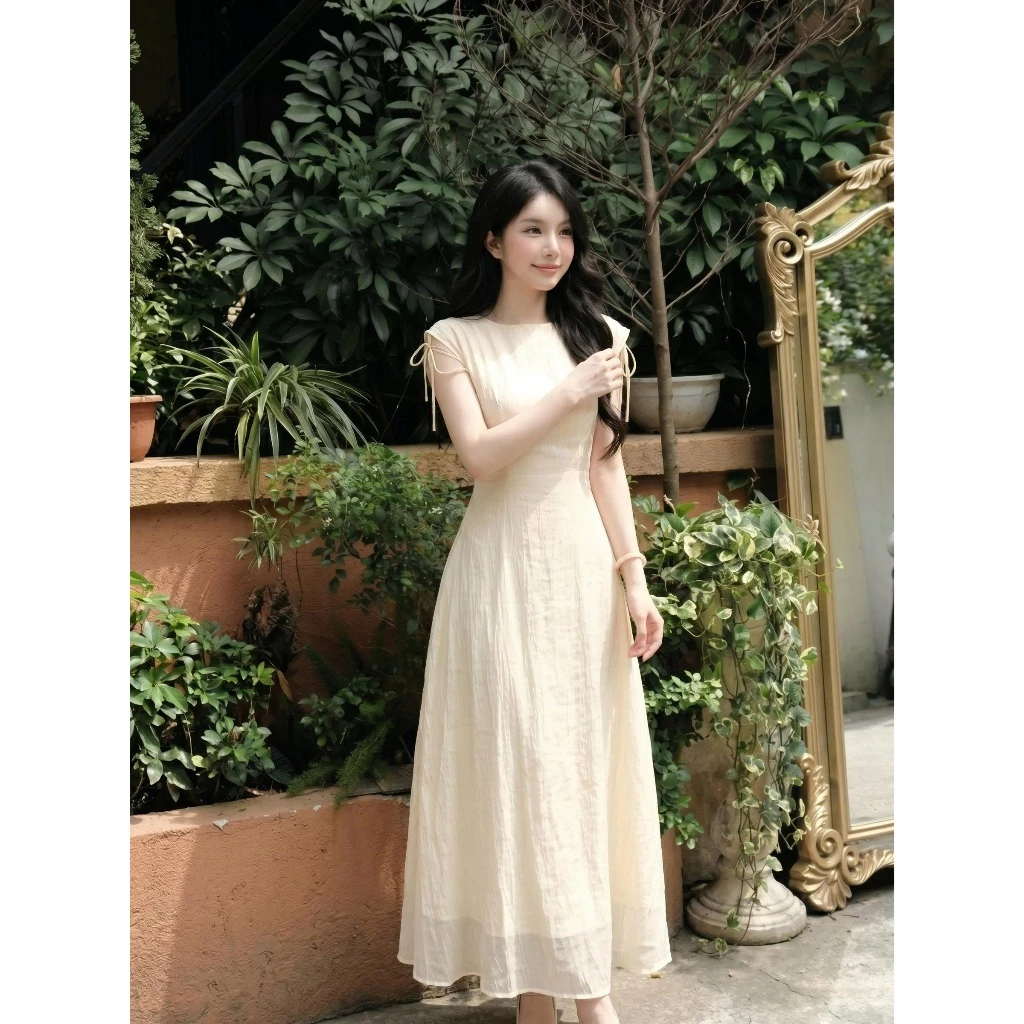 Đầm lụa lệch vai dáng dài ôm xòe tôn dáng, váy dự tiệc sự kiện màu kem trắng đen đỏ LOGA L196_thumbnail_1