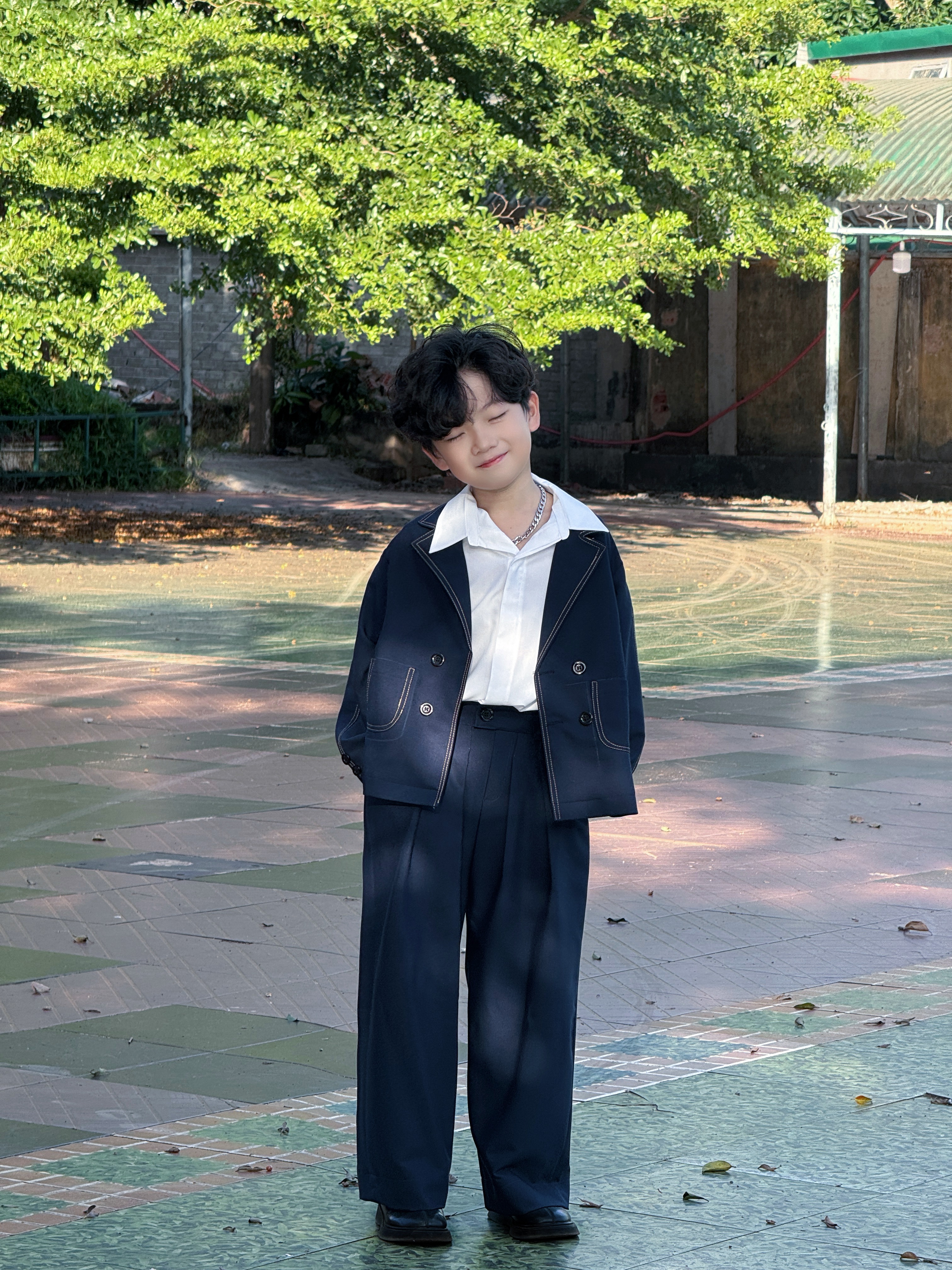 Set Vest Xanh Đen Dáng Rộng Dành Cho Bé Trai Thời Trang Đi Học, Đi TIệc._thumbnail_4