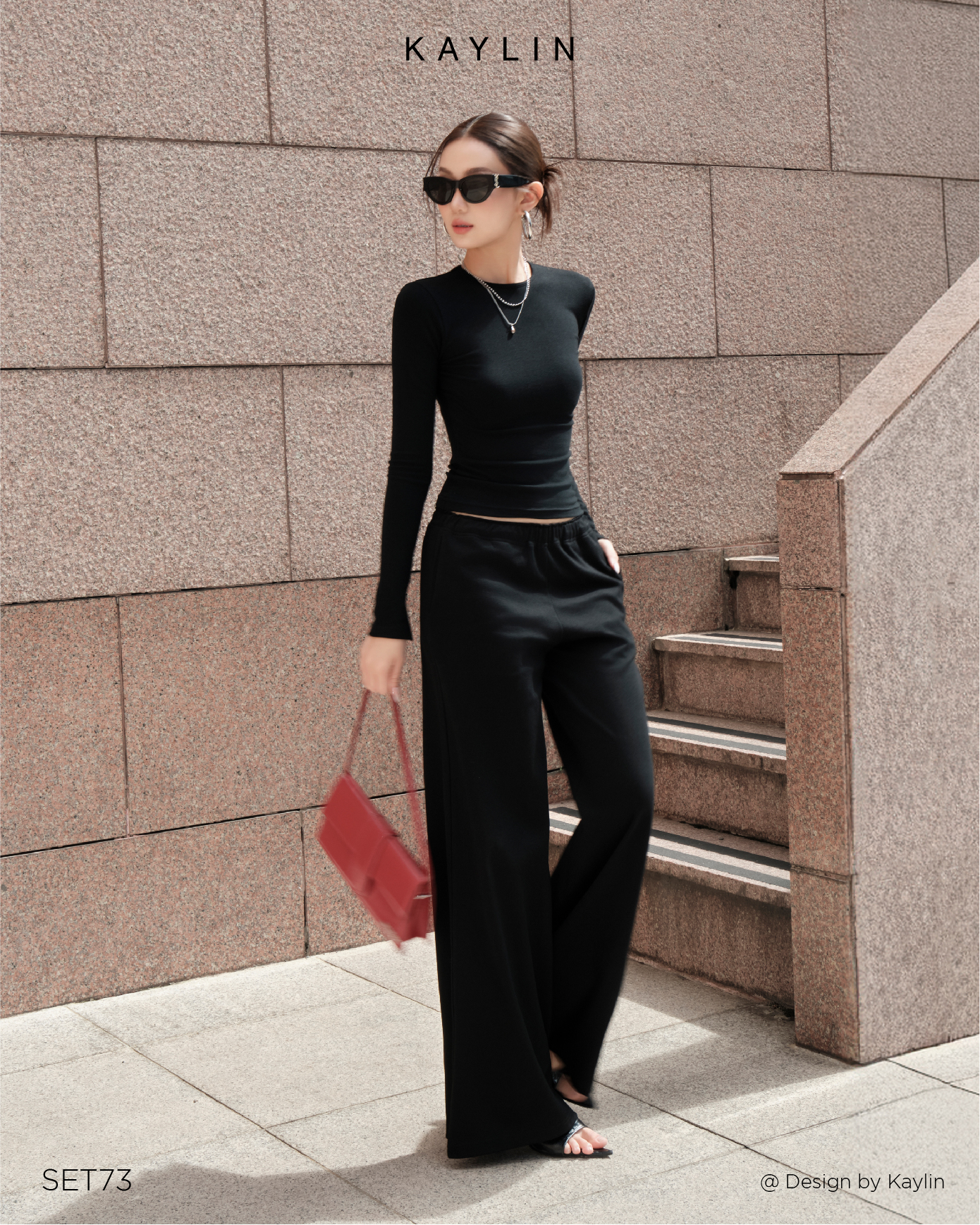 Set Thun Tay Dài Phối Quần Suông KAYLIN Jersey Set