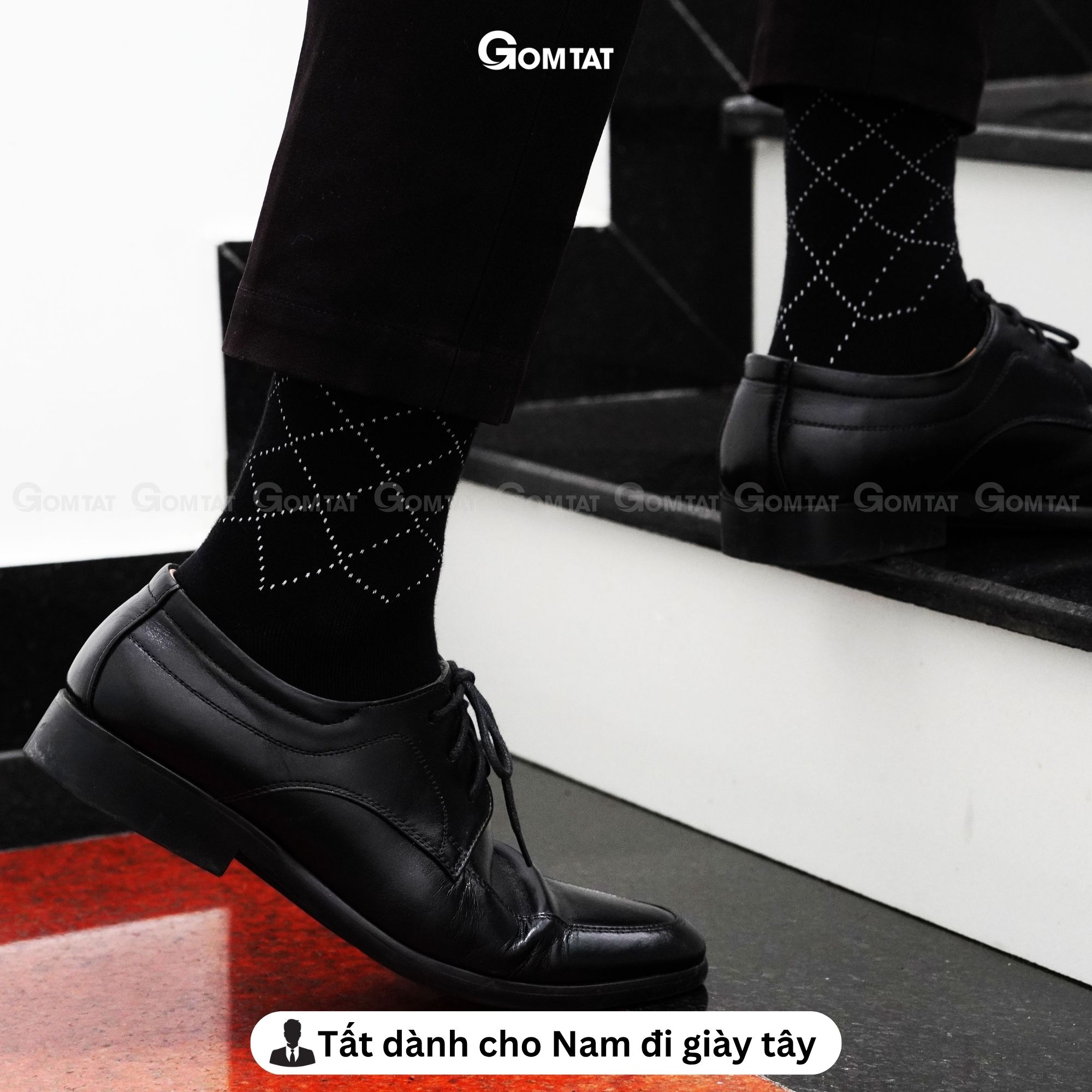 Hộp 5 đôi tất giày tây nam cổ cao GOMTAT hoạ tiết sọc chéo, chất liệu cotton cao cấp thoáng mát  LUX-TAYCHEO-CB5_thumbnail_1