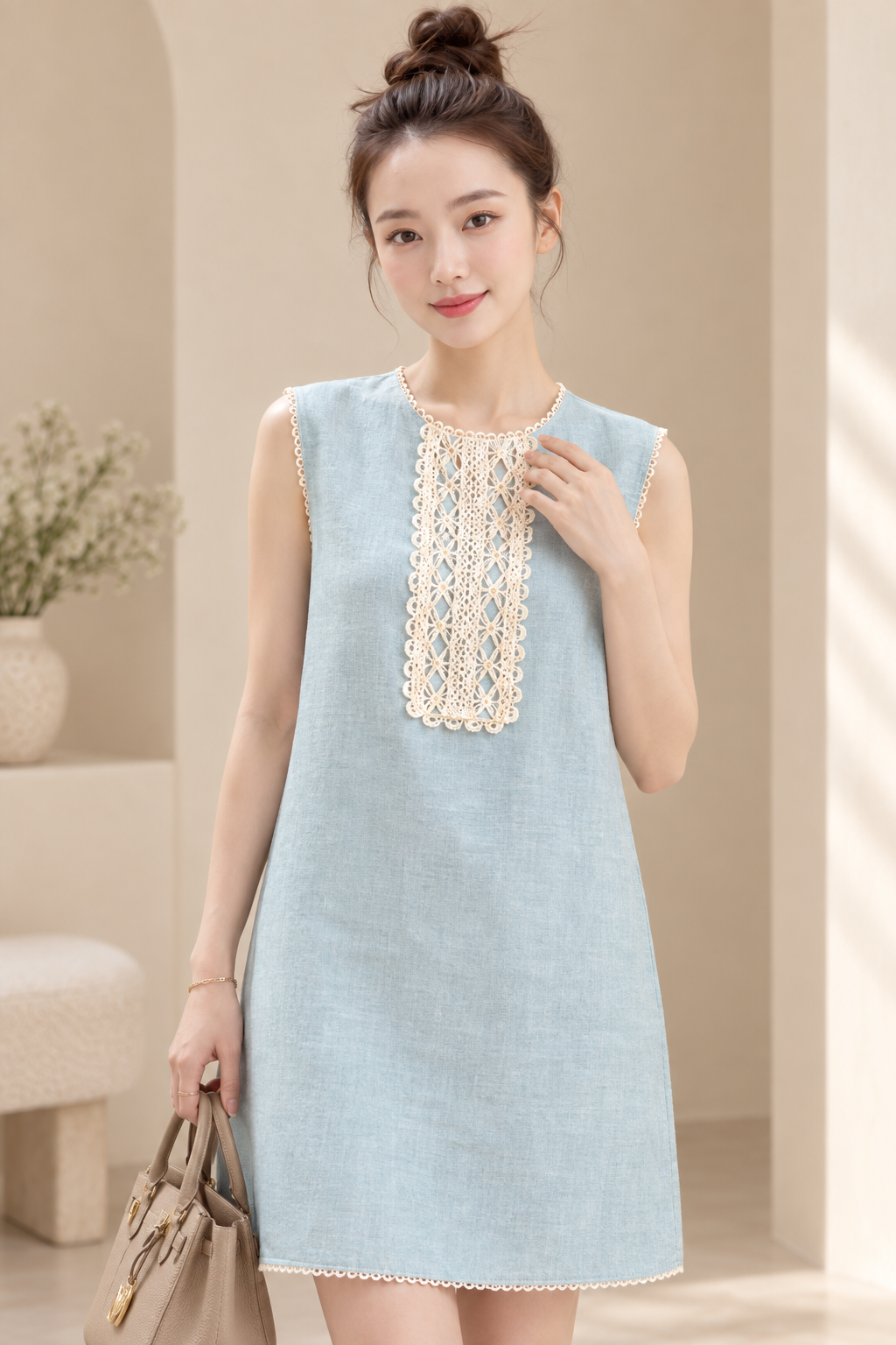 Đầm Xanh Pastel Phối Ren Không Tay - MV101_thumbnail_2