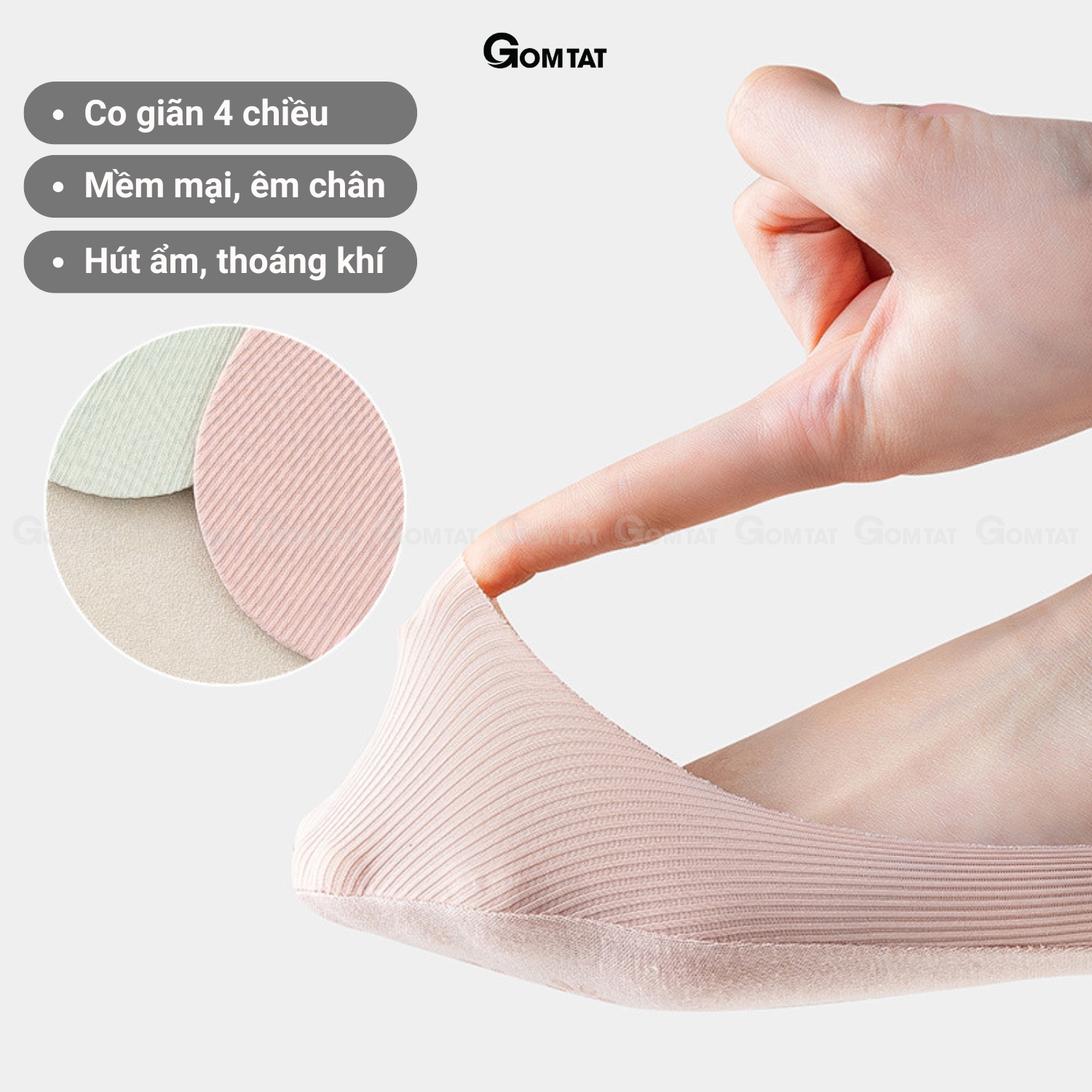 Combo tất đi giày lười nữ GOMTAT, có đệm silicon chống tuột gót, chất liệu cotton êm chân - KOL-1302_thumbnail_3
