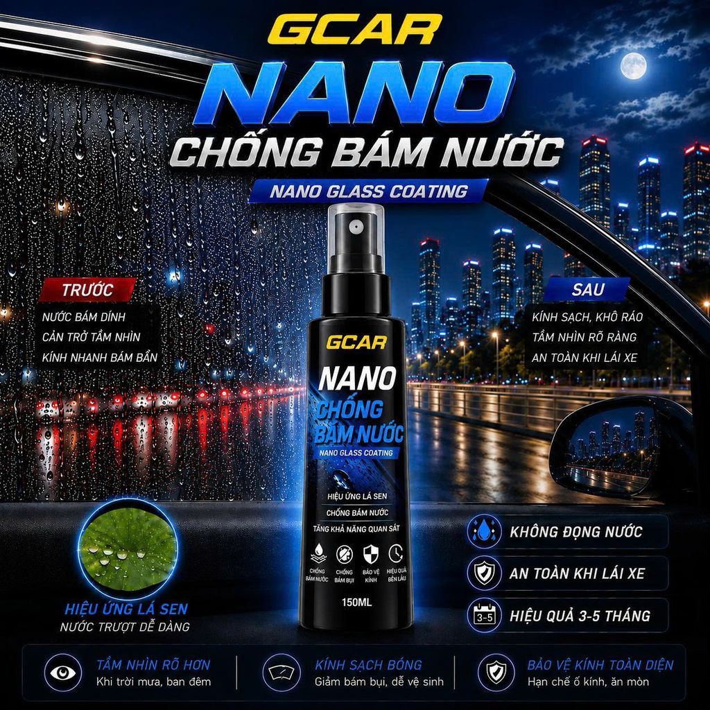 Chai Chống Bám Nước Kính Ô Tô – Phủ Nano Hạn Chế Đọng Nước 150ml