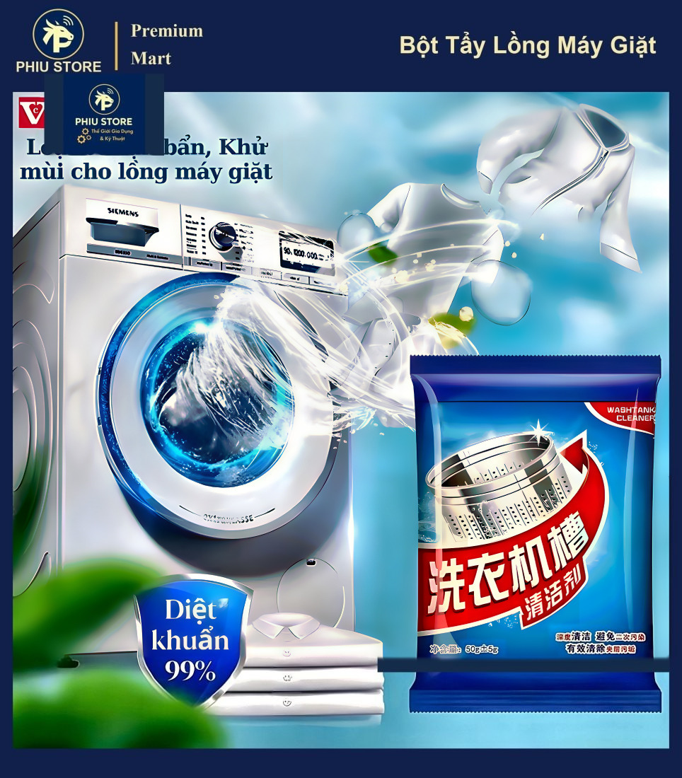 Bột Tẩy Lồng Máy Giặt Diệt Khuẩn Khử Mùi - Tẩy Cặn Bẩn Vệ Sinh Lồng Giặt Sạch Sâu