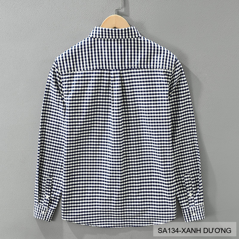 SA134 - Áo Sơ Mi Nam Tay Dài Họa Tiết Caro Phong Cách Retro Chất Cotton 100%_thumbnail_1