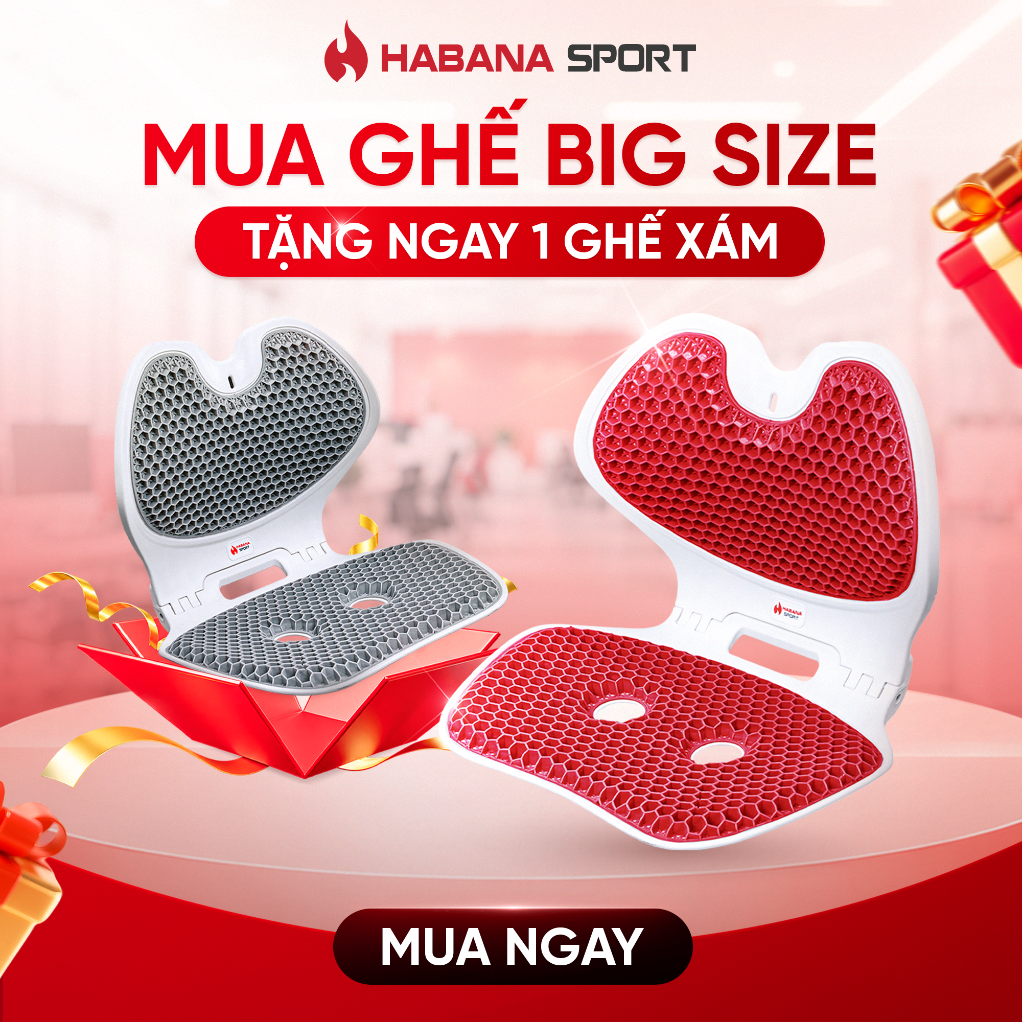1 TẶNG 1 -  Ghế HABANA EGO BIGSIZE ĐỎ [TẶNG ] Ghế HABANA EGO XÁM