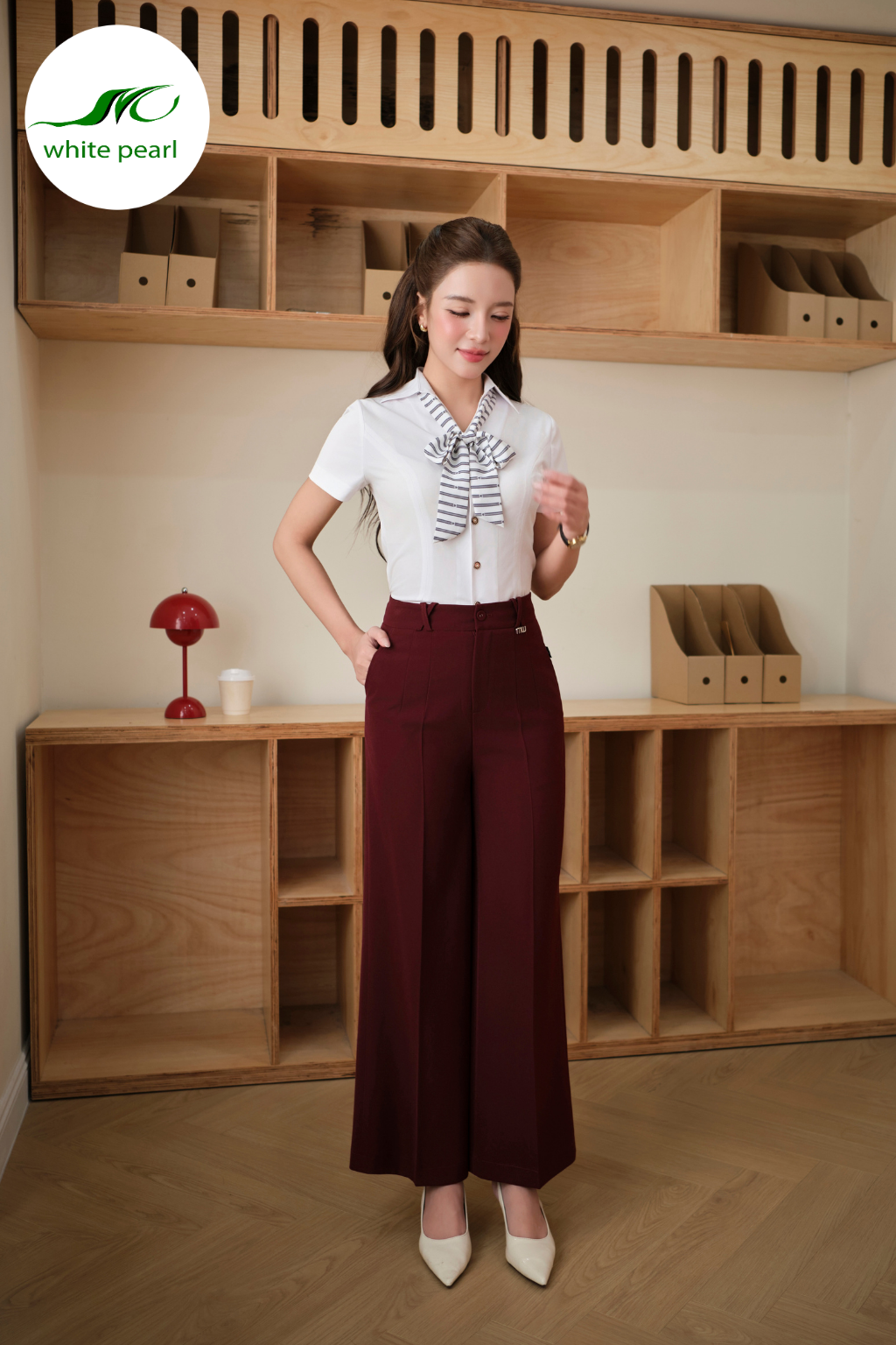 Áo cổ đức cộc tay sợi tre dáng xuông - Trắng_thumbnail_3
