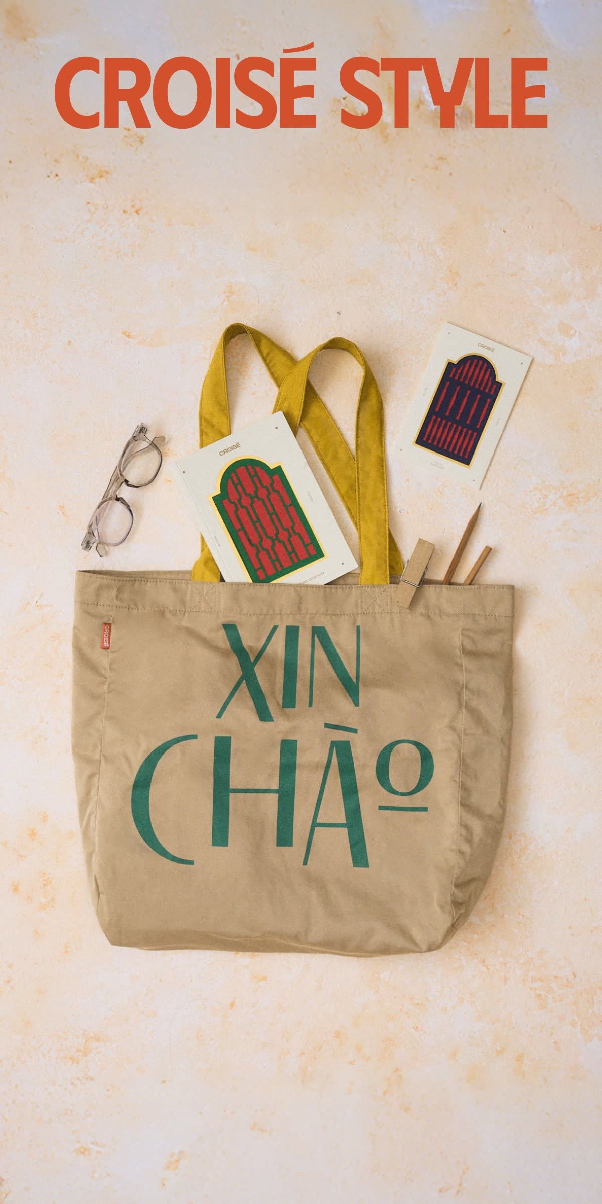 Túi tote CROISÉ vải dù in chữ Xin Chào – 3 màu thời trang: navy, beige, vàng – gấp gọn, nhẹ, tiện dụng, cá tính_thumbnail_8