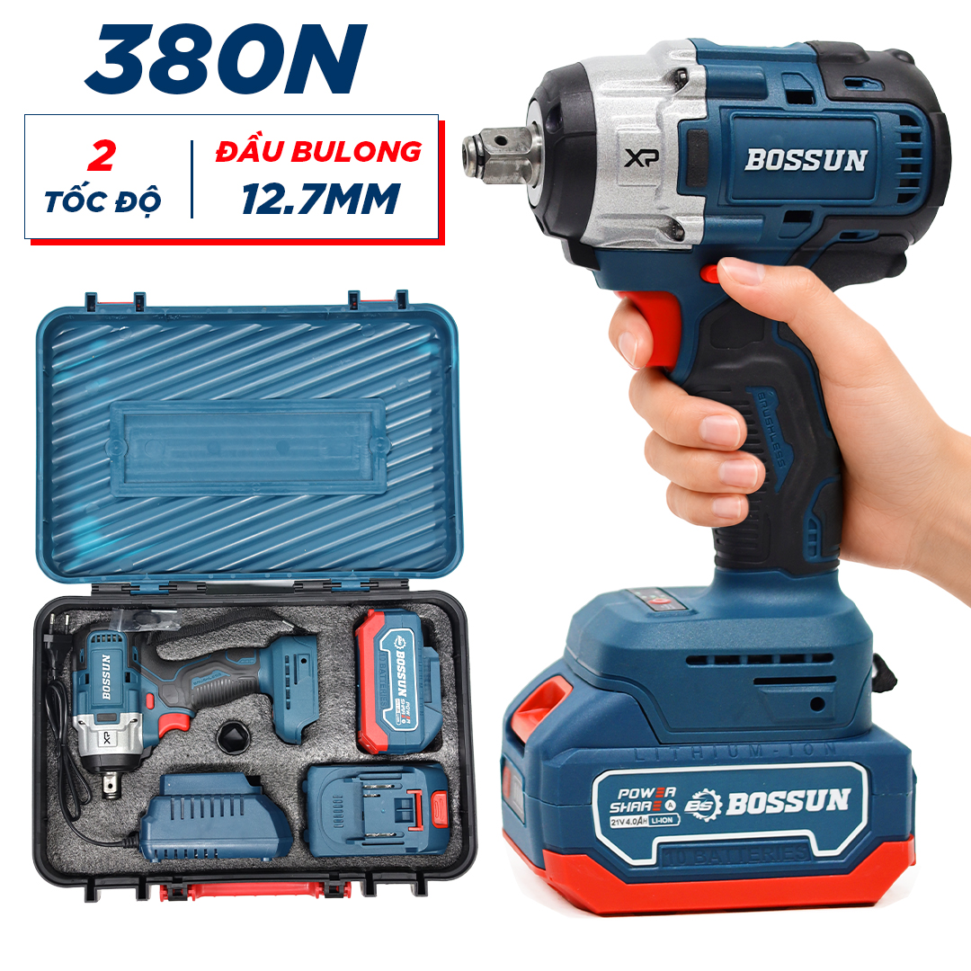 Máy siết Bulong Bossun BS-IW380CP –Máy siết Bulong lực 380N- Động cơ không than - Không chổi than - Đầu đa năng 12,7mm - Giá rẻ