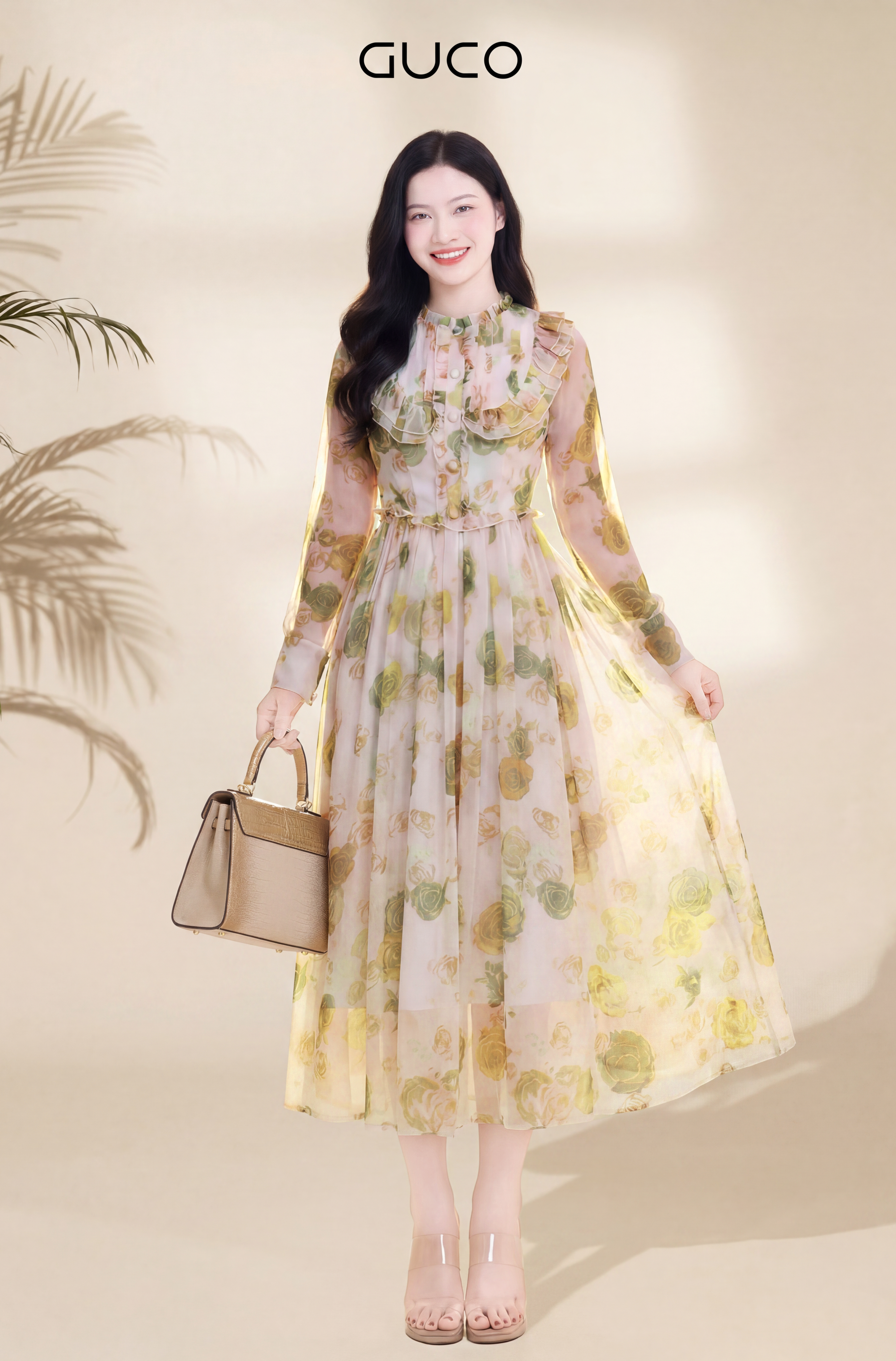Đầm Maxi Hoa Vàng Xanh Pastel_thumbnail_1