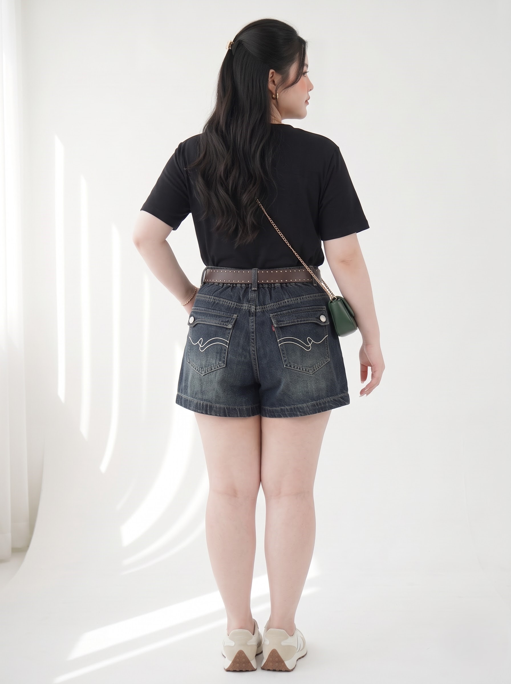 Quần Short Jean Túi Hộp Bigsize Lưng Thun Sau Ống Rộng - Trắng, Nâu, Xanh Đậm - Vừa 55–90kg - T-QSJ1331