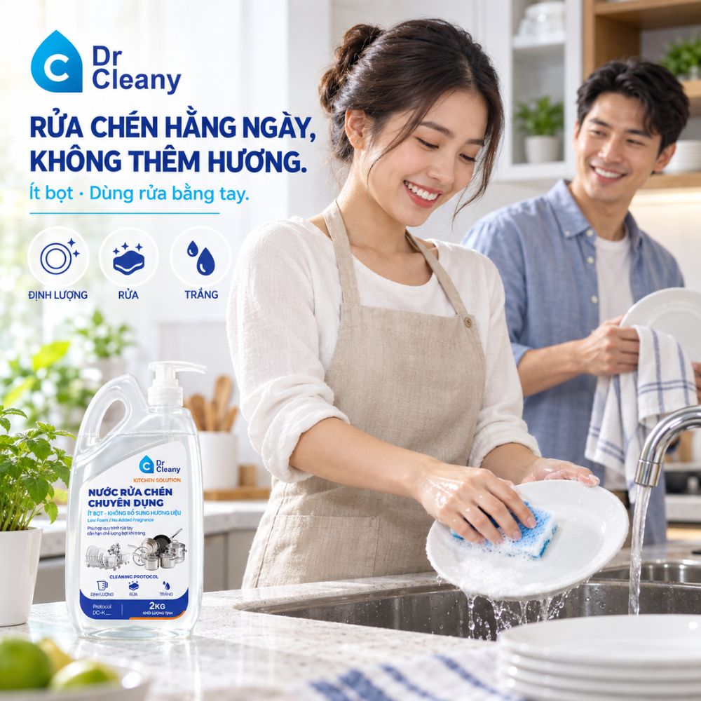 Nước rửa chén Dr Cleany 2kg – Ít bọt, không mùi, không hương liệu_thumbnail_9