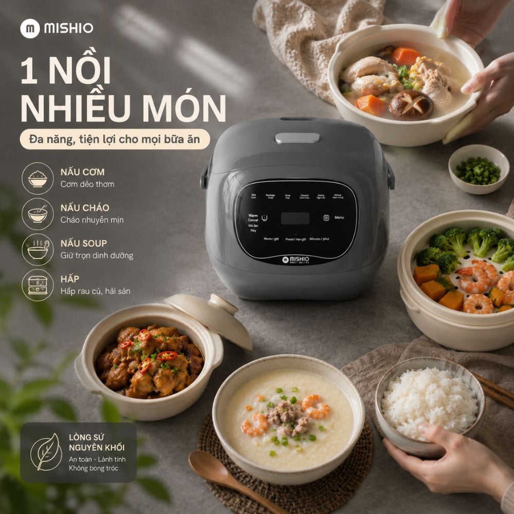 Nồi cơm điện sứ dưỡng sinh Nhãn hiệu: MISHIO, Model: MK-381_thumbnail_5