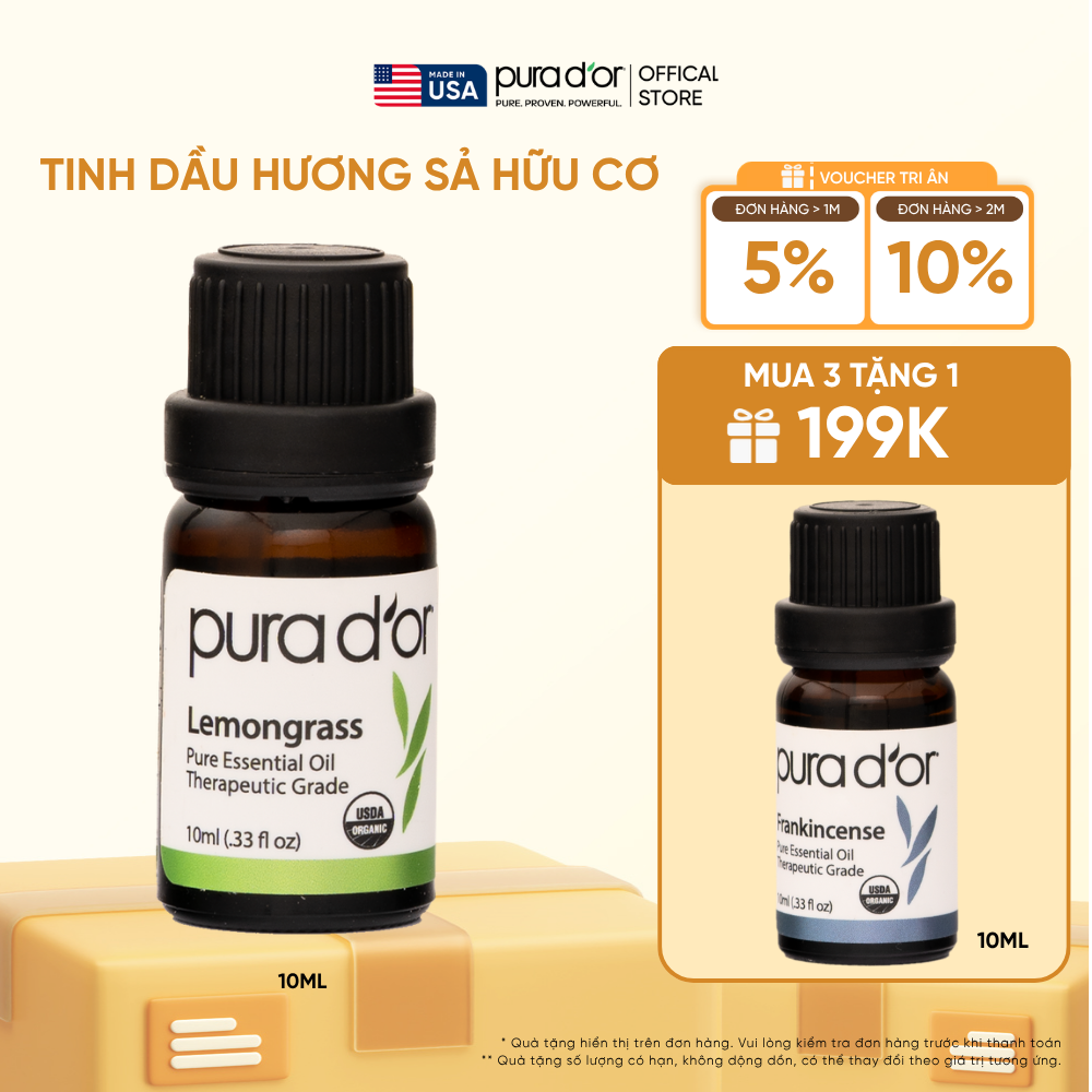 Tinh Dầu Sả Hữu Cơ PURA D’OR Therapeutic Grade Lemongrass Essential Oil