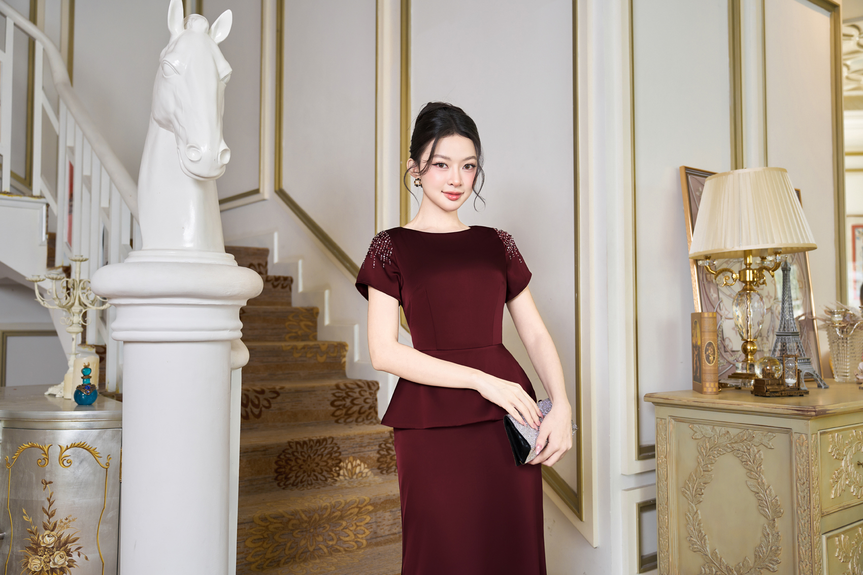 GUCO Đầm Peplum Đỏ Đô Đính Đá Sang Trọng - 5066_thumbnail_2
