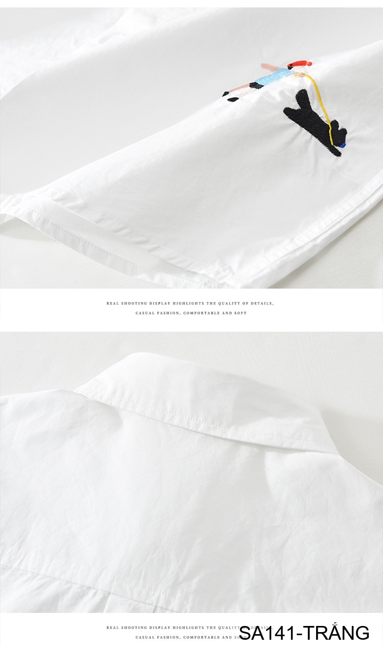 SA141 - Áo sơ mi nam phong cách Nhật Bản tay dài thêu họa tiết đáng yêu chất cotton trắng_thumbnail_14