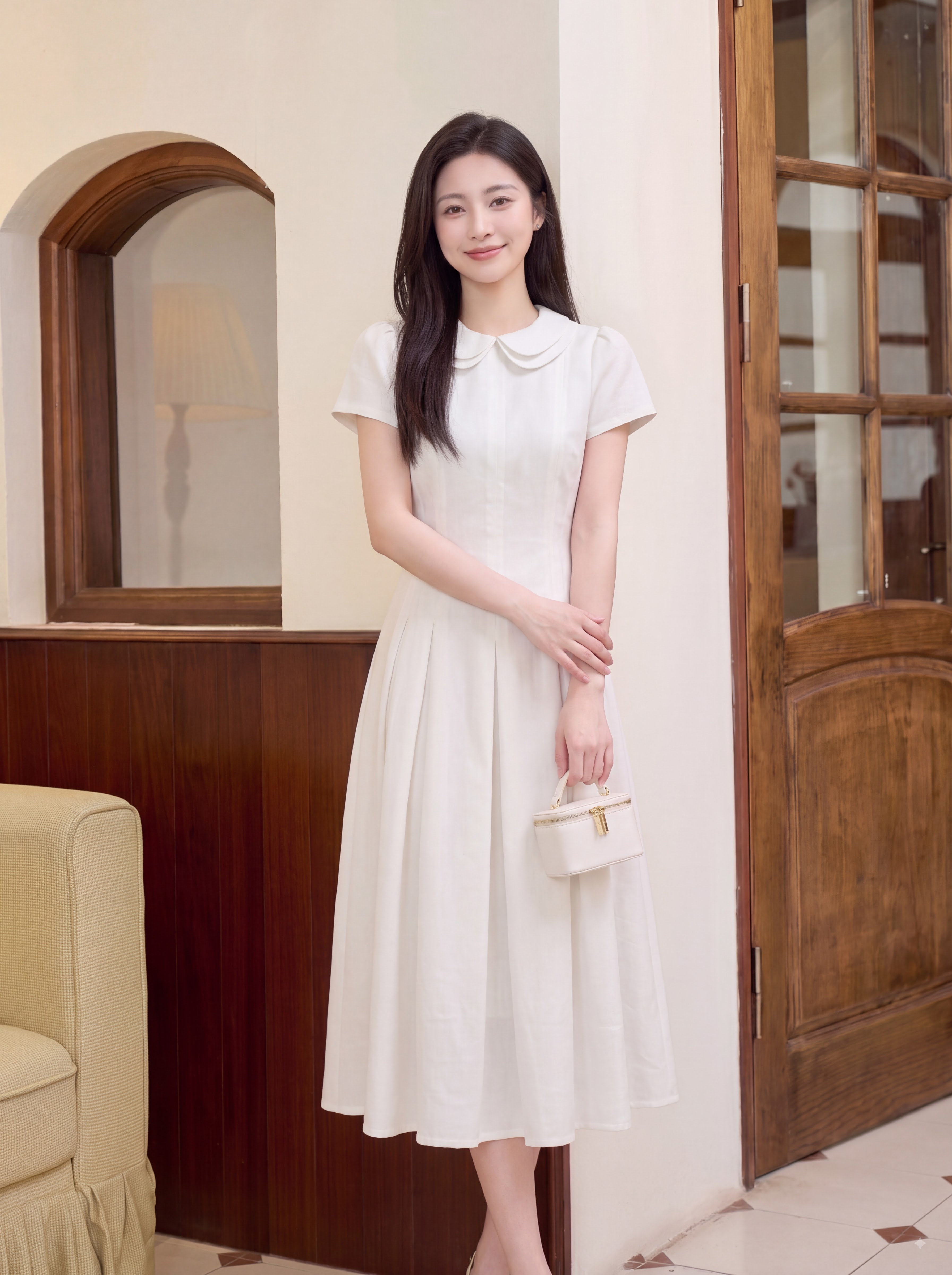 Váy xếp li dài 2 lá cổ 607007