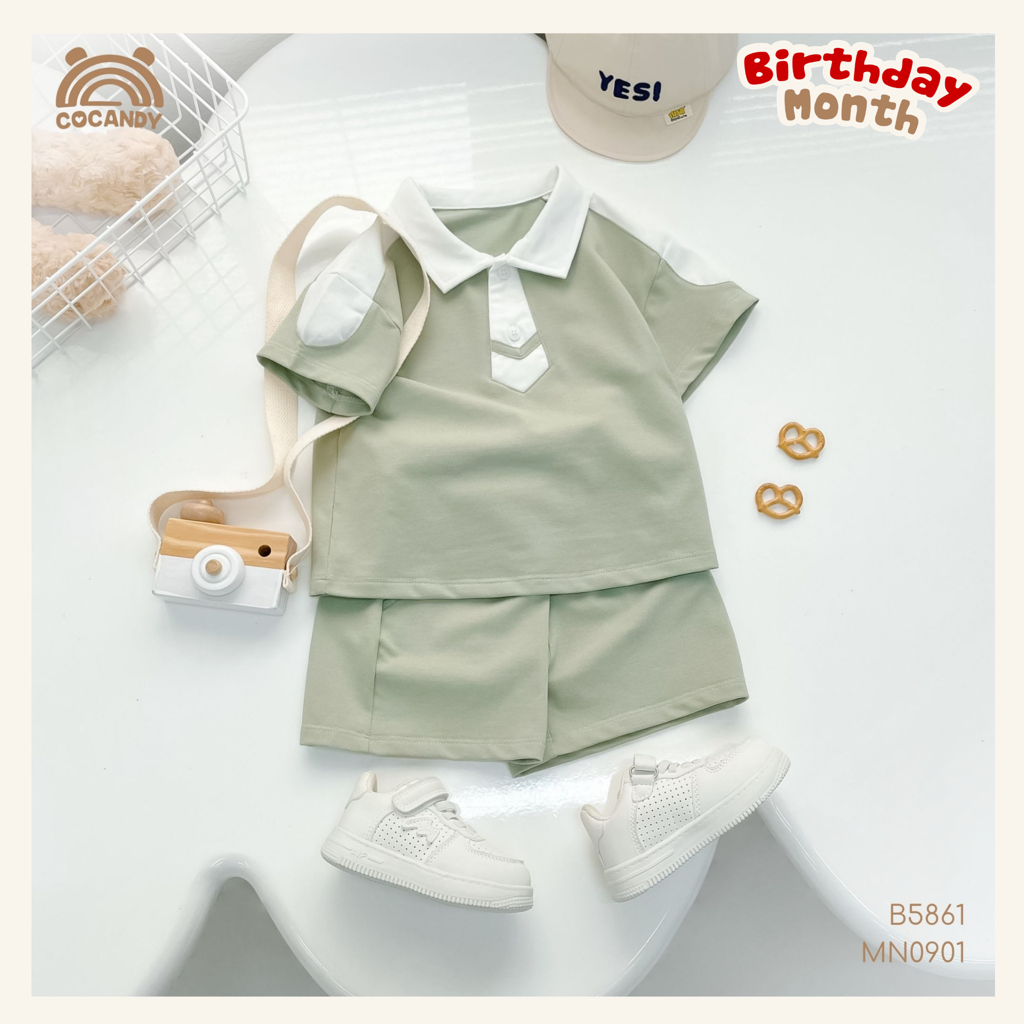 Bộ cộc polo XANH LÁ giả cổ cà vạt