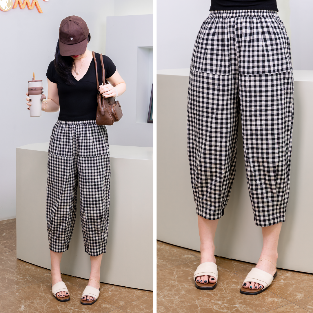 Q16 - Quần Bom Caro Nữ Cotton Form Rộng