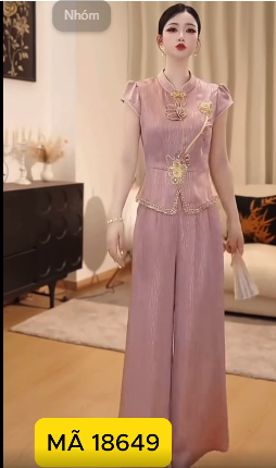 18649-Set bộ lụa hồng kết hoa  (lụa )