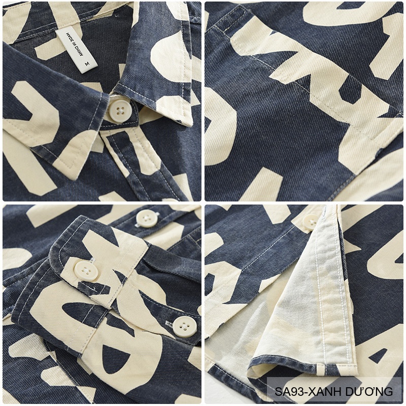 SA93 - Áo Sơ Mi Nam Tay Dài Phong Cách Nhật Bản In Chữ Đa Năng, Chất Cotton 100%, Màu Nâu & Xanh Dương_thumbnail_3