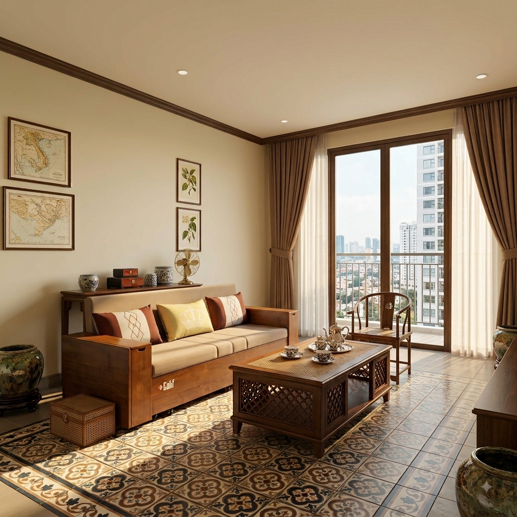 Sofa giường cho chung cư theo đuổi phong cách Indochine