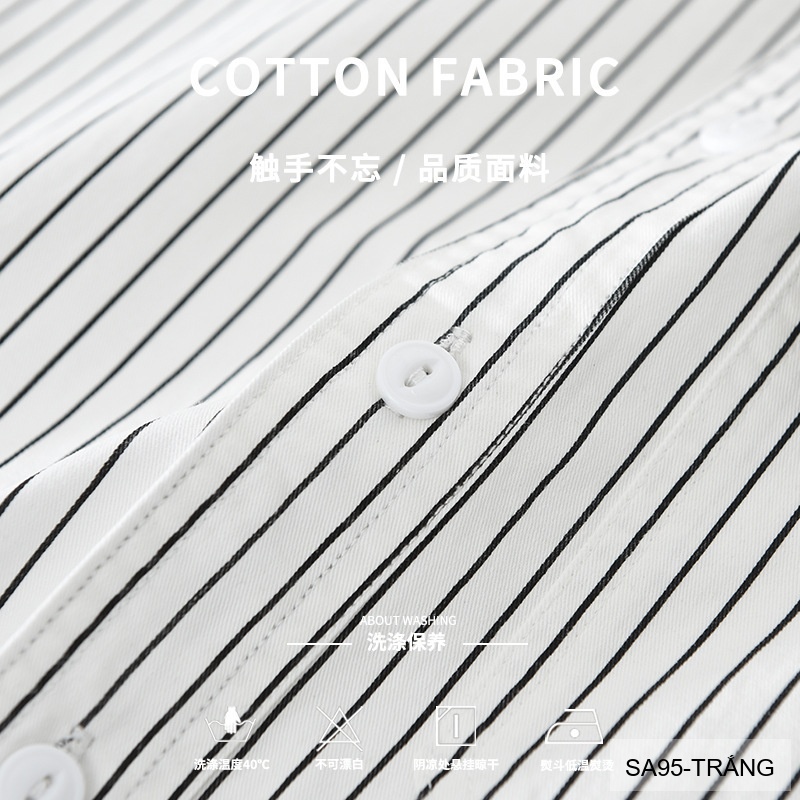 SA95 - Áo sơ mi nam dài tay sọc dọc phong cách Nhật Bản form rộng, chất cotton 100%, phối màu trắng đen_thumbnail_0