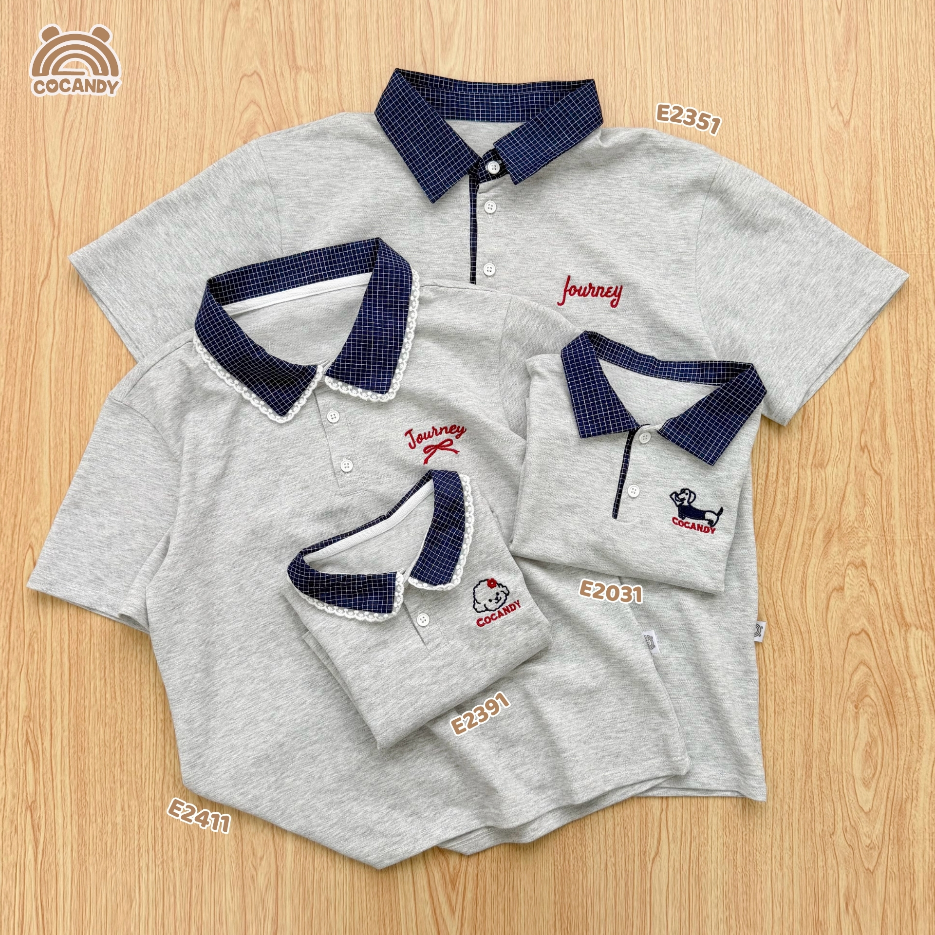 Áo cộc polo XÁM phối cổ caro xanh NỮ_thumbnail_5