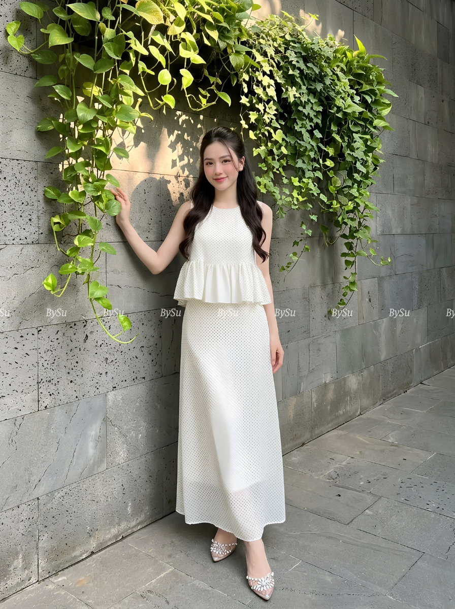 M37 - Set Áo Peplum & Chân Váy Maxi Chấm Bi_thumbnail_3