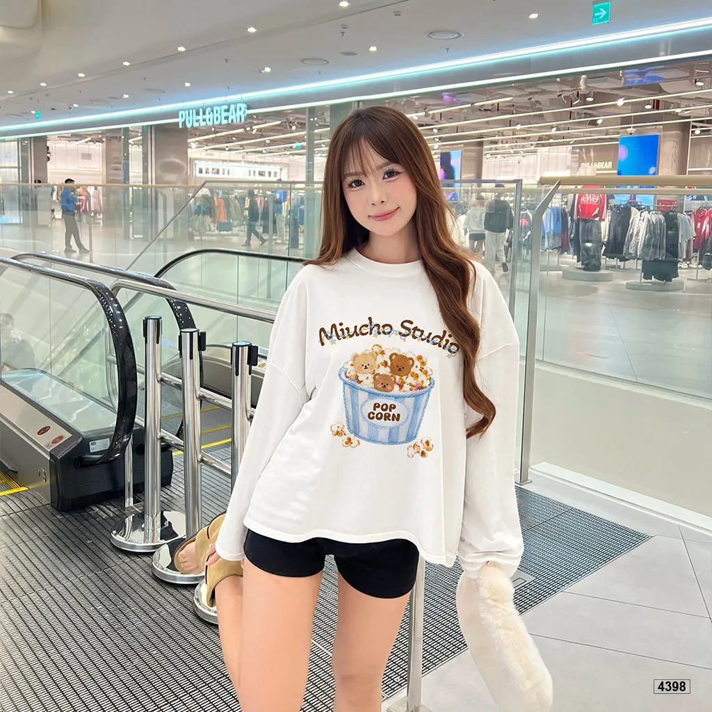 Áo thun tay dài nữ popcorn bear form boxy Miucho 4398_thumbnail_4