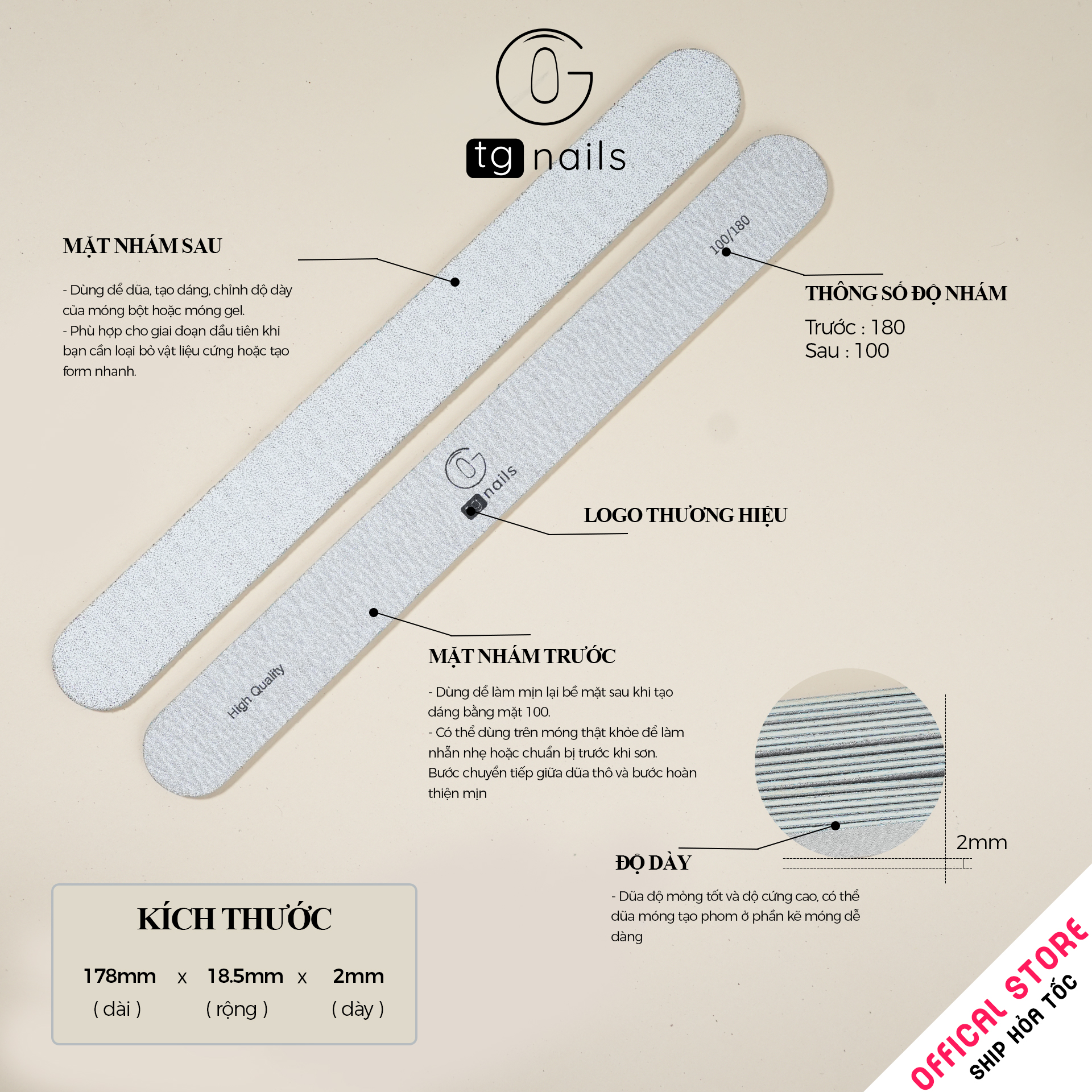 Com Bo 10 dũa móng mỏng độ nhám 100/180 TG Nails_thumbnail_1