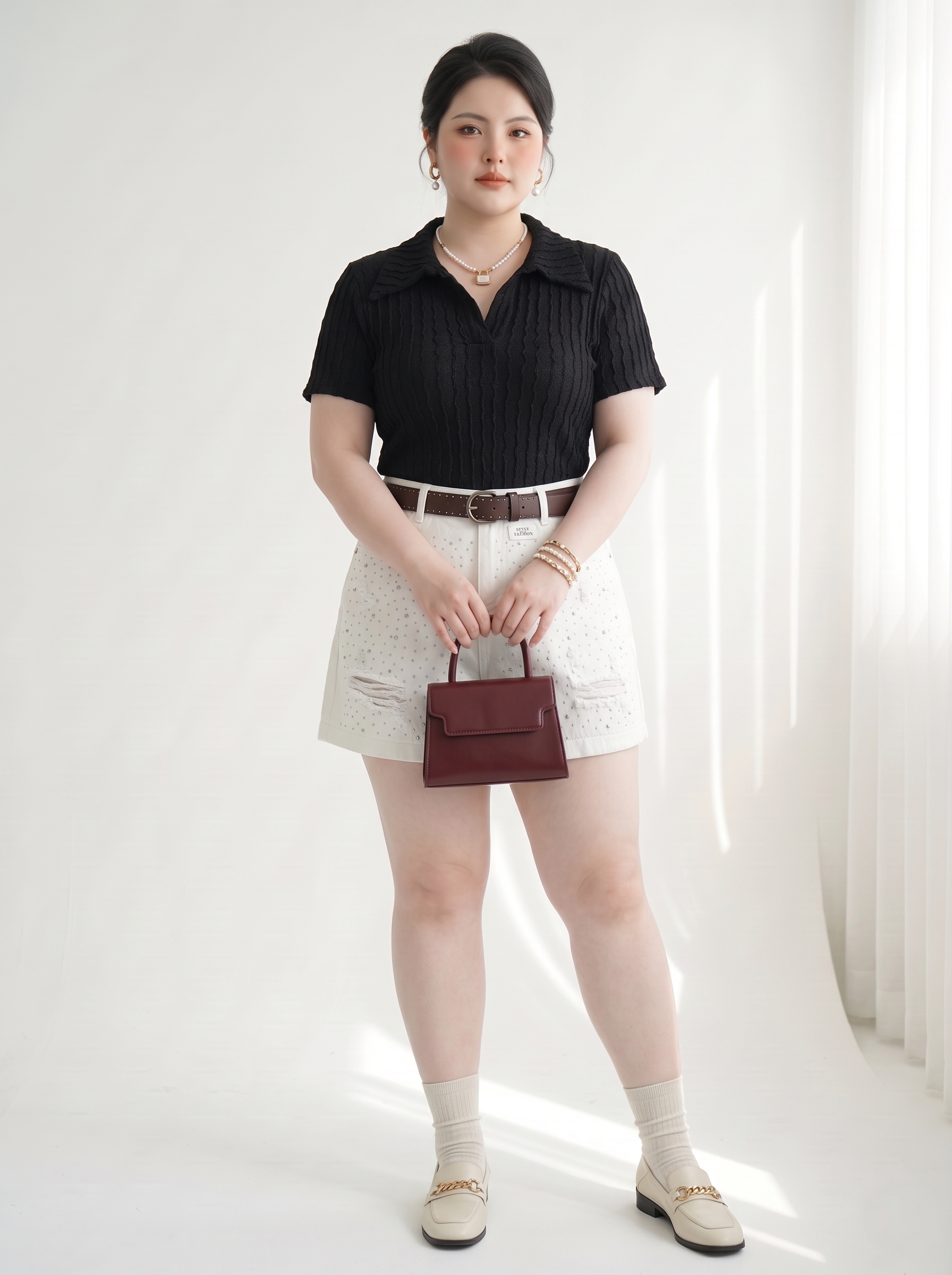 Quần Short Jean Lửng Ép Đá Bigsize Lưng Thun Sau - Đen, Trắng, Xanh Nhạt, Xanh Đậm - Vừa 55–90kg - T-QSJ75