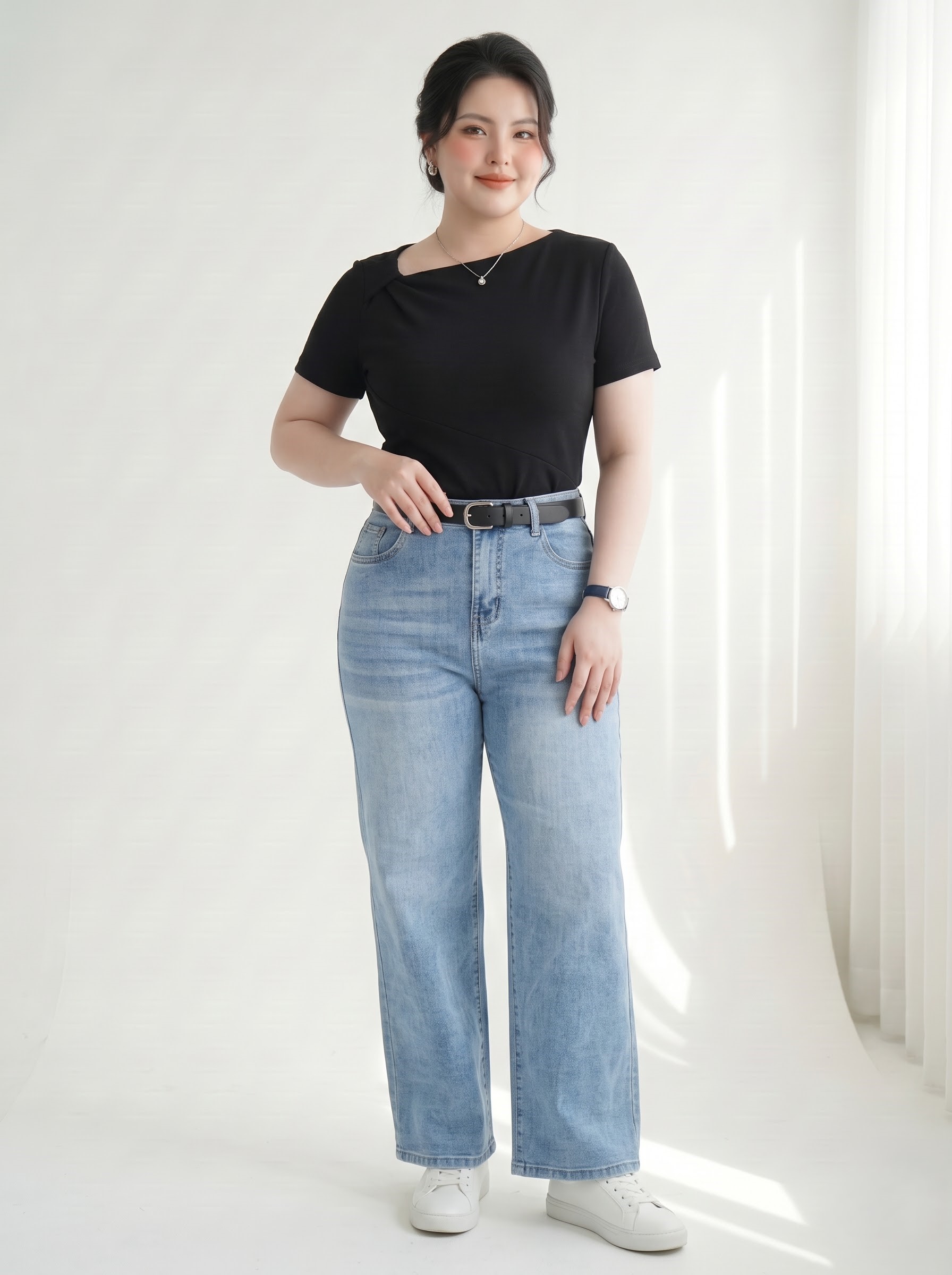 Quần Jean Ống Đứng Co Giãn Bigsize Cạp Cao Gọn Bụng - Xanh Nhạt/Xanh Đậm/Rêu - Vừa 55-90kg - V-QJ01