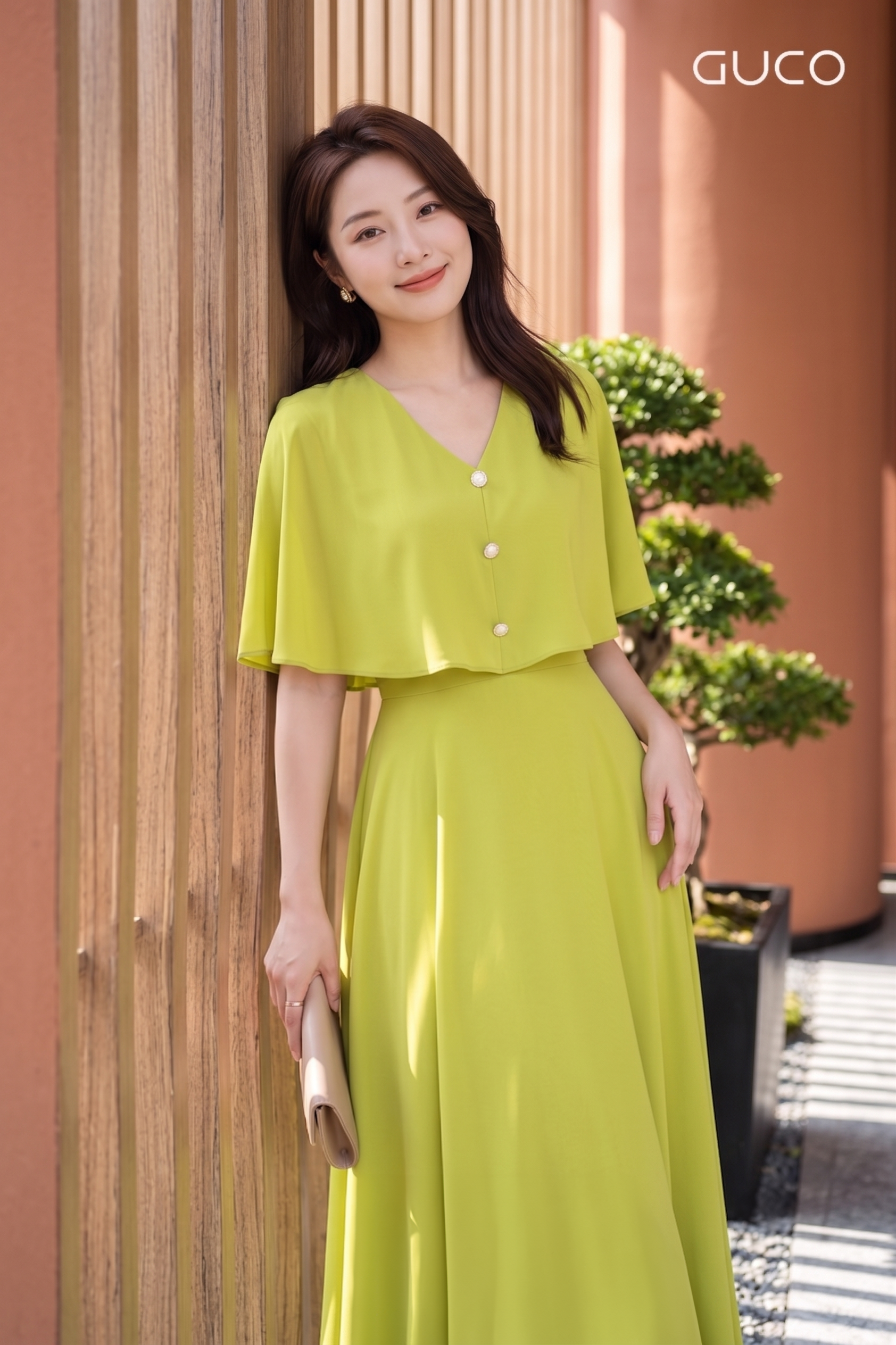 Đầm Maxi Xanh  Phối Áo Choàng Cổ V_thumbnail_2