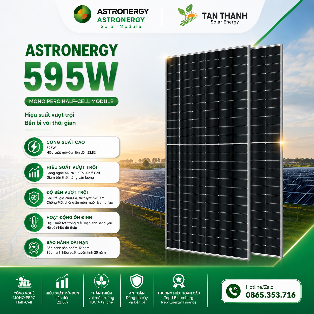 Tấm Pin Năng Lượng Mặt Trời Astronergy 595W