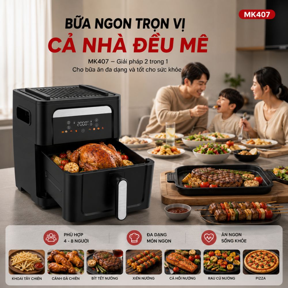 Nồi Chiên Không Dầu Kèm Vỉ Nướng 2-in-1 Mishio MK407: Nâng Tầm Món Ngon, Tiện Lợi Vượt Trội_thumbnail_11