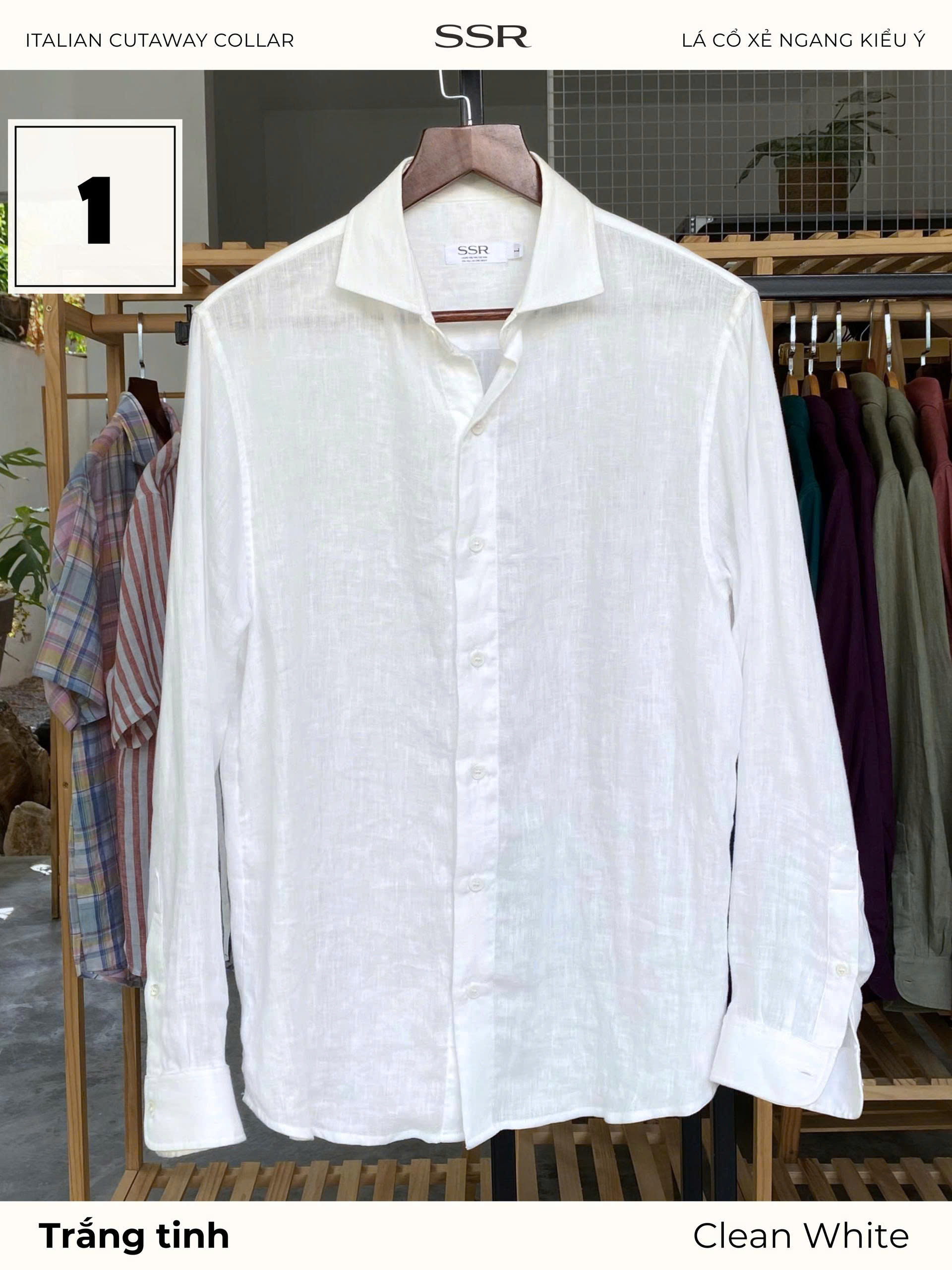 SSR - SƠ MI TAY DÀI - CỔ Ý CUTAWAY - Vạt Bầu - 100% LINEN
