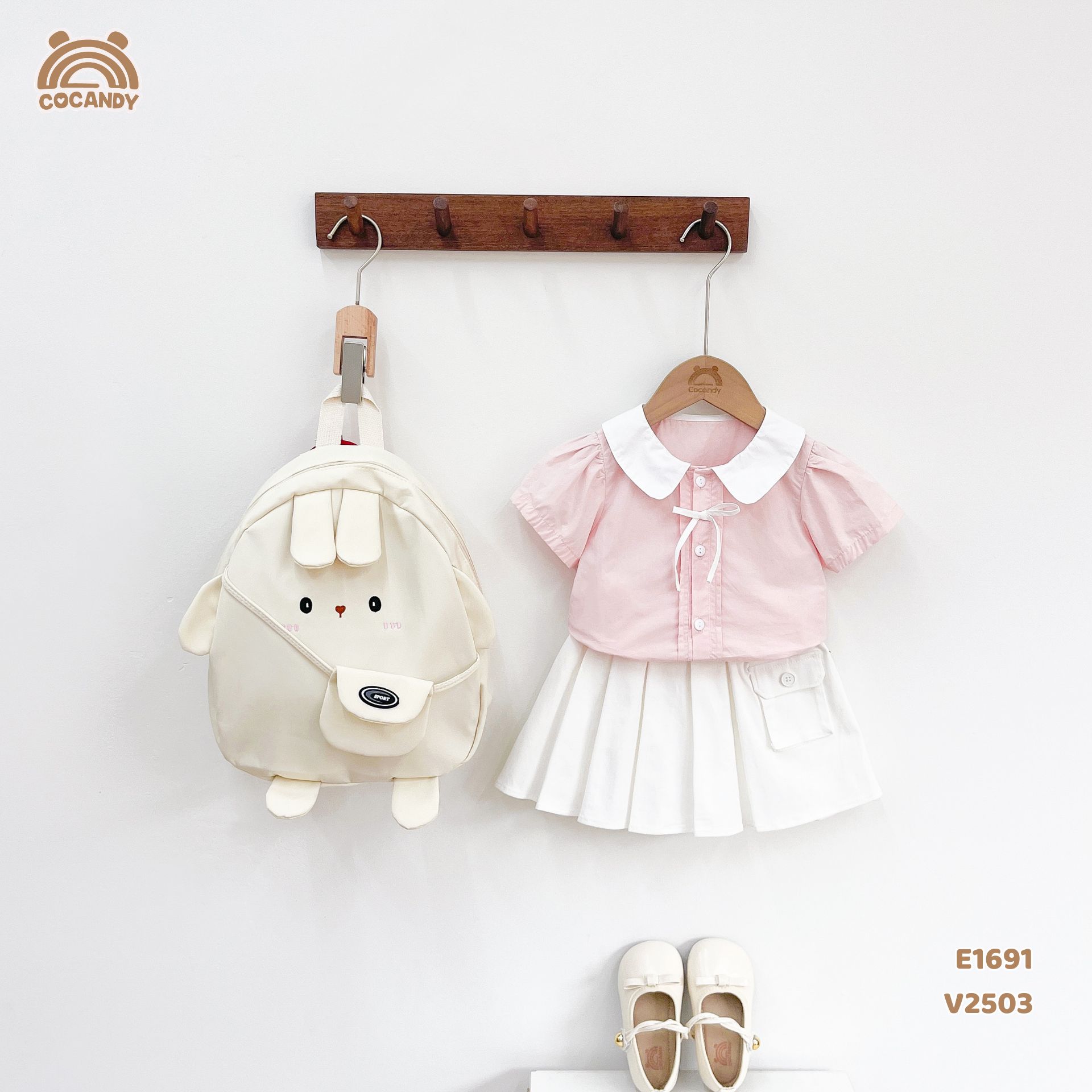Áo cộc sơ mi thô HỒNG li dọc phối nơ